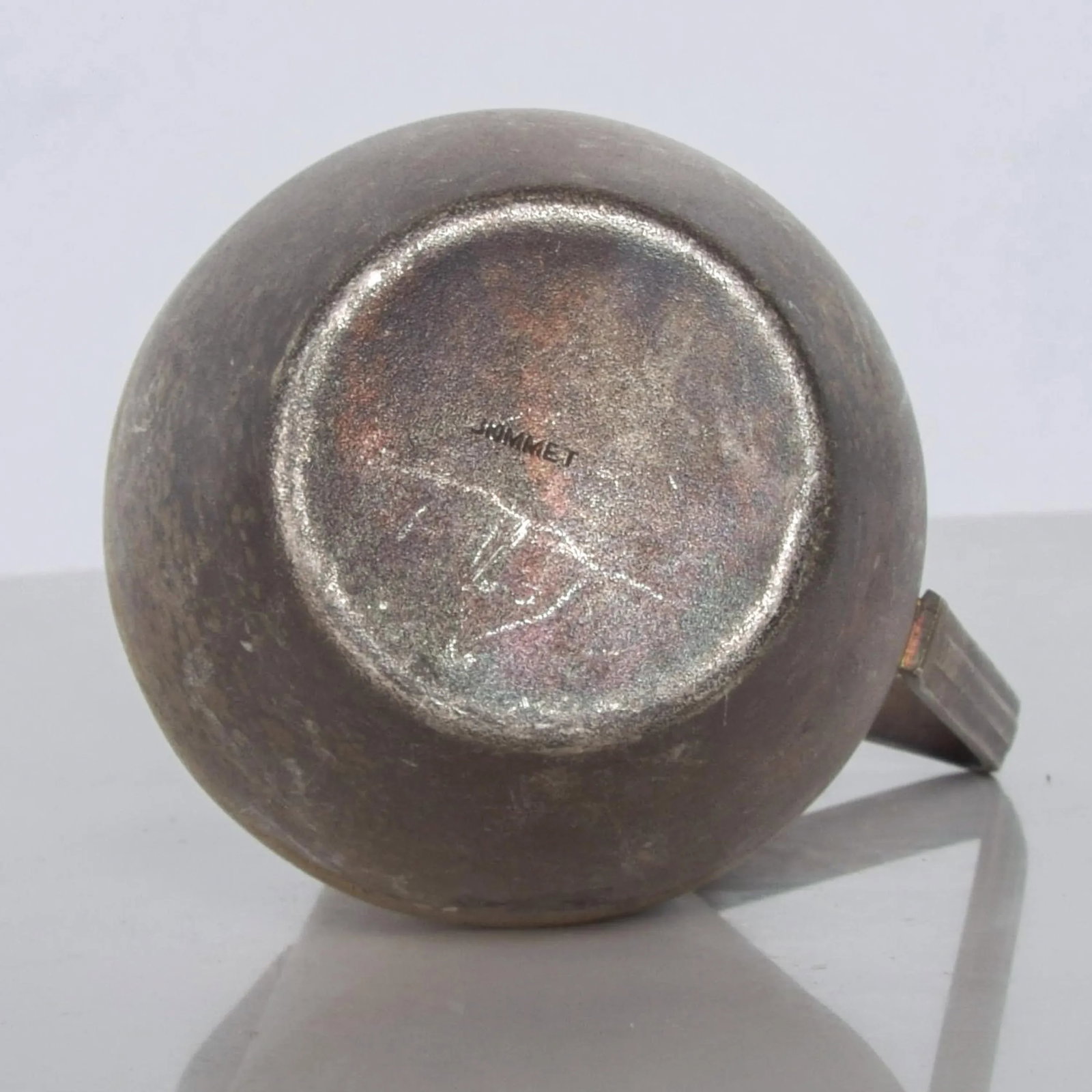 1970s Russian Siommet Small Modern Pitcher Creamer Silver Plated with Brass Detail - 9