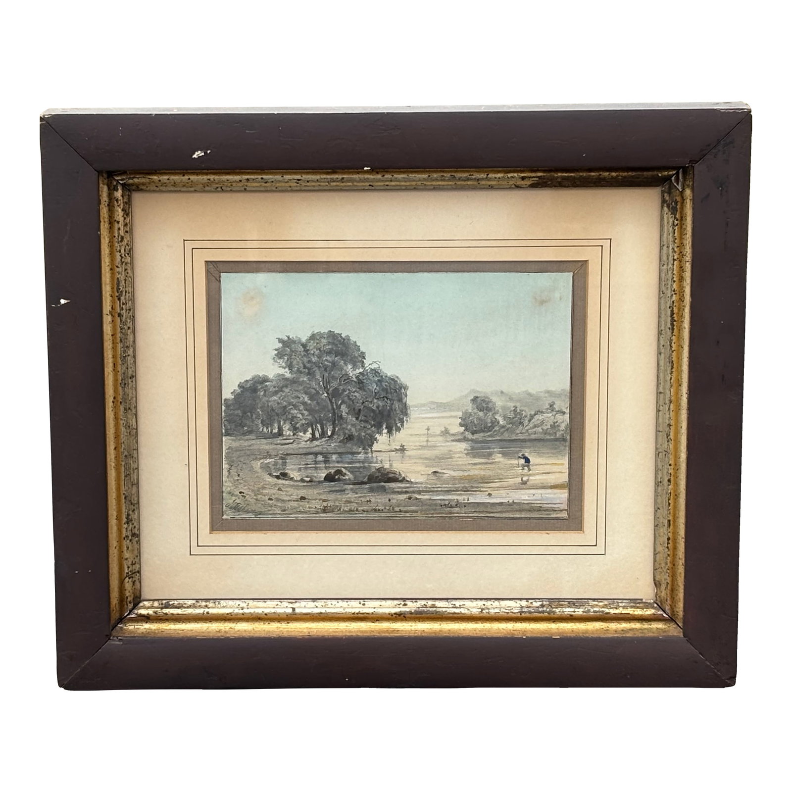 European School 19th C. Drawing in Original Framing - River Landscape (1 of 9)