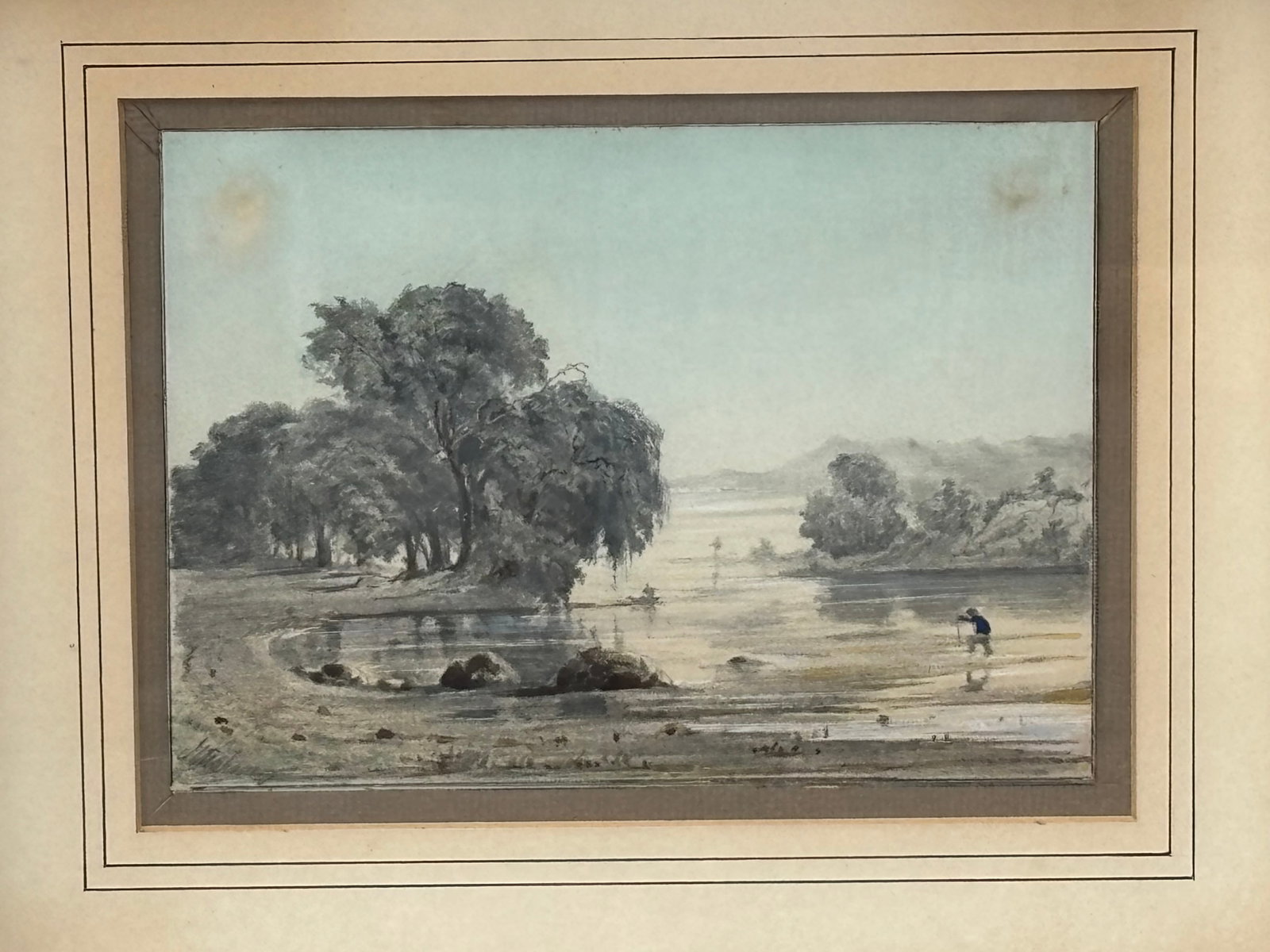 European School 19th C. Drawing in Original Framing - River Landscape - 2