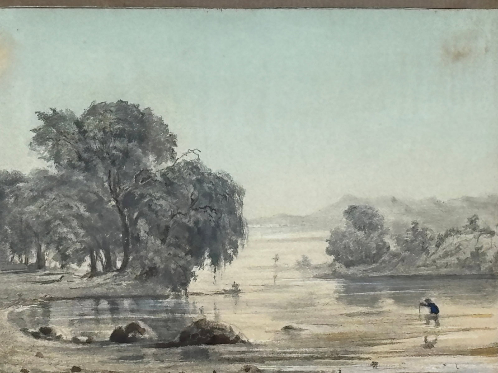European School 19th C. Drawing in Original Framing - River Landscape - 3