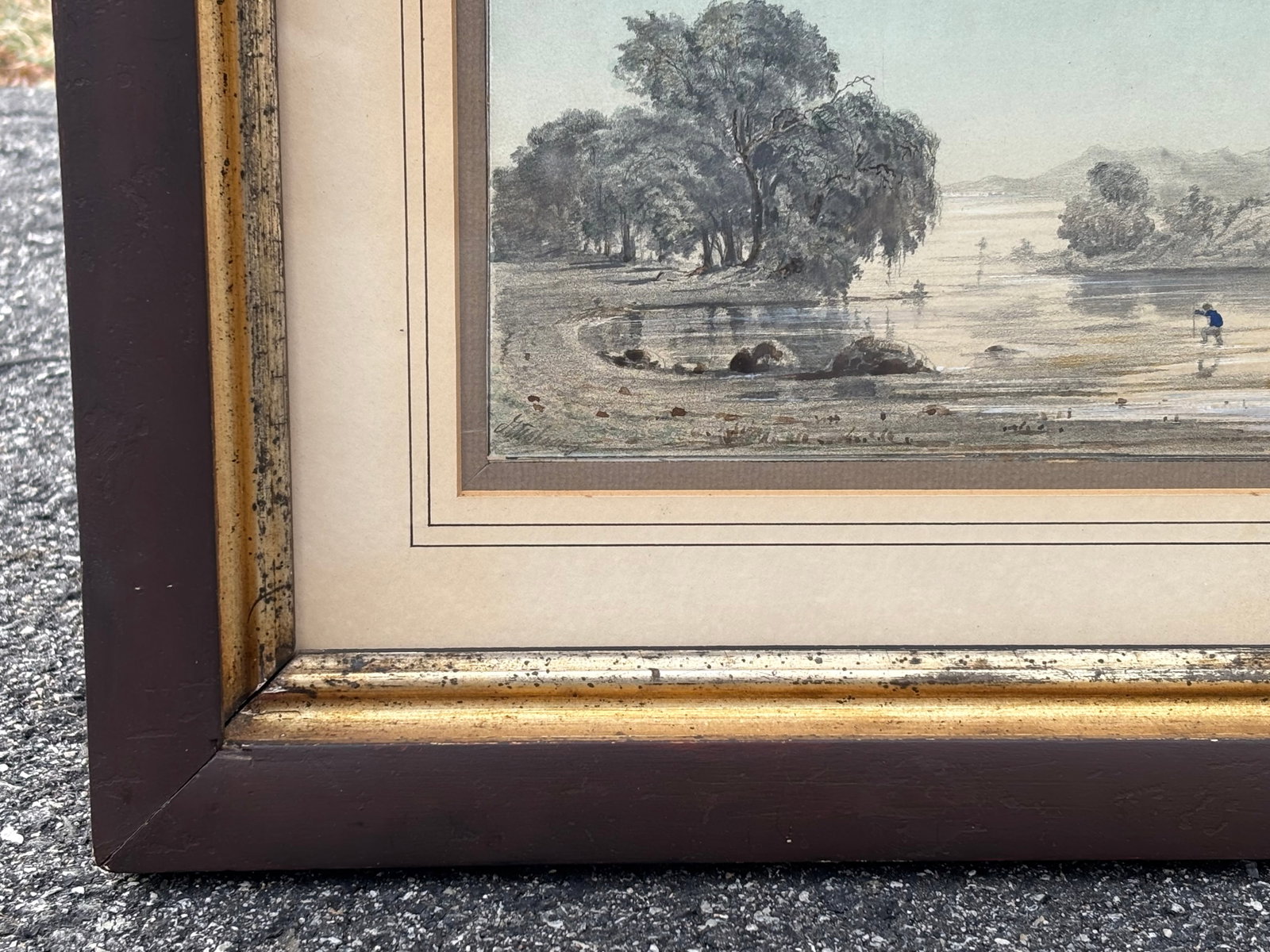 European School 19th C. Drawing in Original Framing - River Landscape - 7