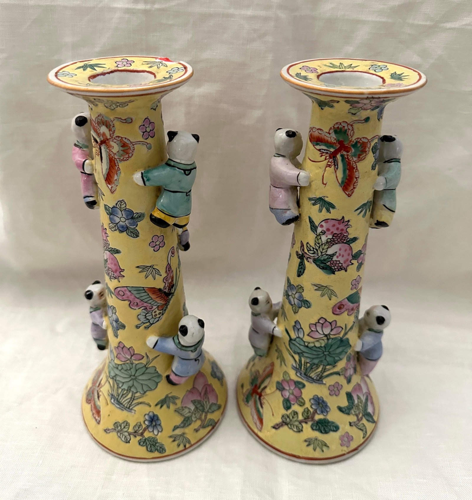 Pair of Chinese Fertility Candlestick Holders - 2