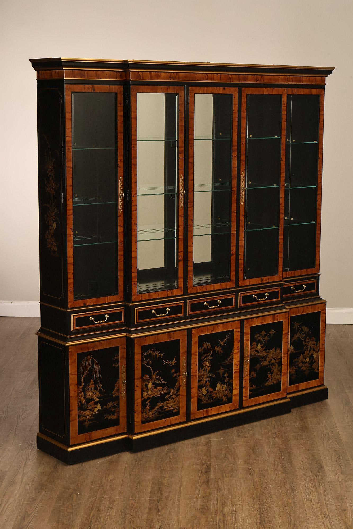Drexel Asian Style Chinoiserie Display Cabinet Breakfront - 2