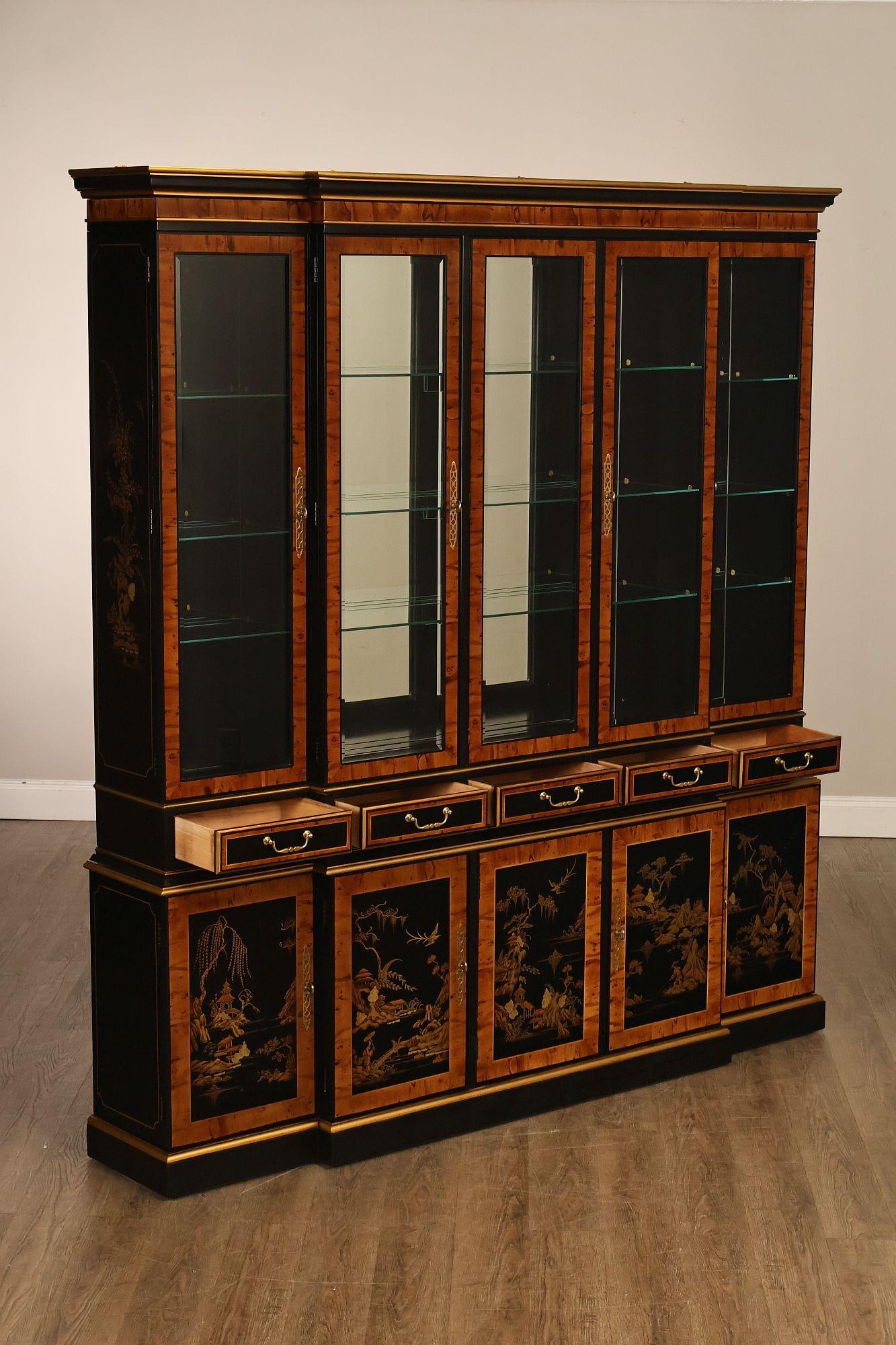 Drexel Asian Style Chinoiserie Display Cabinet Breakfront - 3