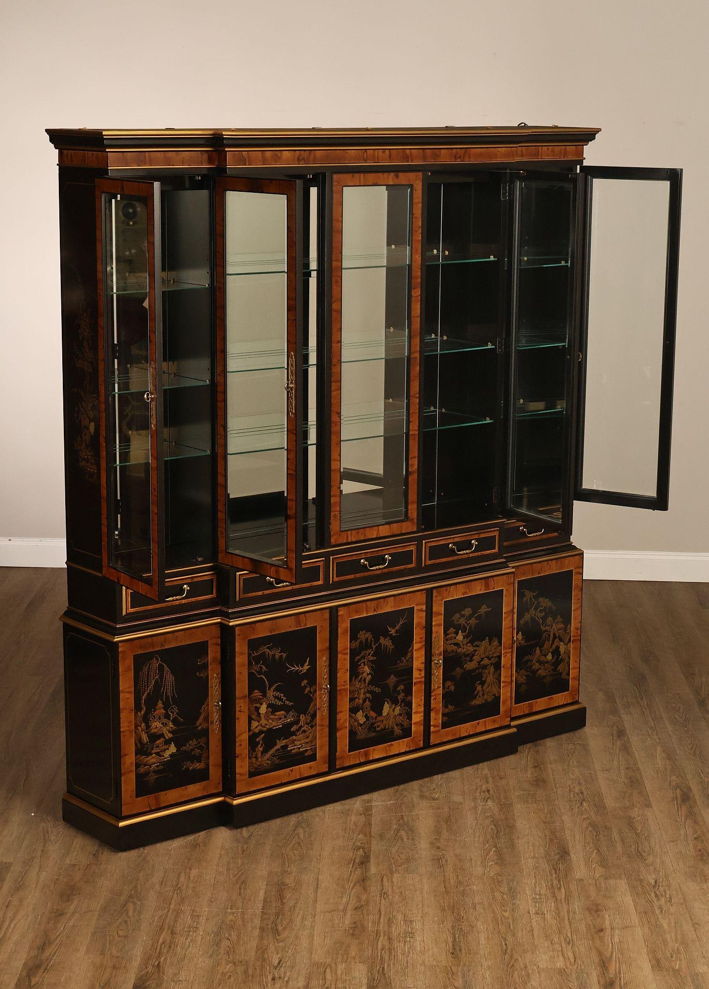 Drexel Asian Style Chinoiserie Display Cabinet Breakfront - 4