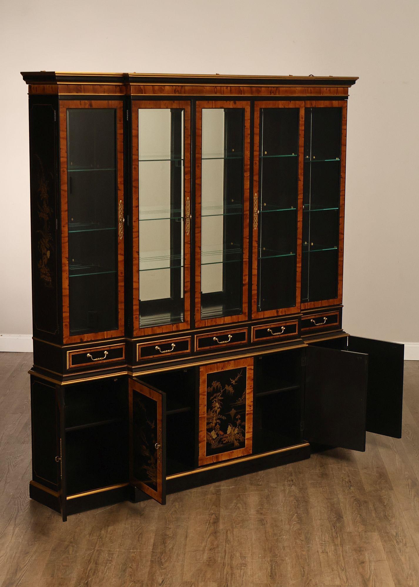 Drexel Asian Style Chinoiserie Display Cabinet Breakfront - 5