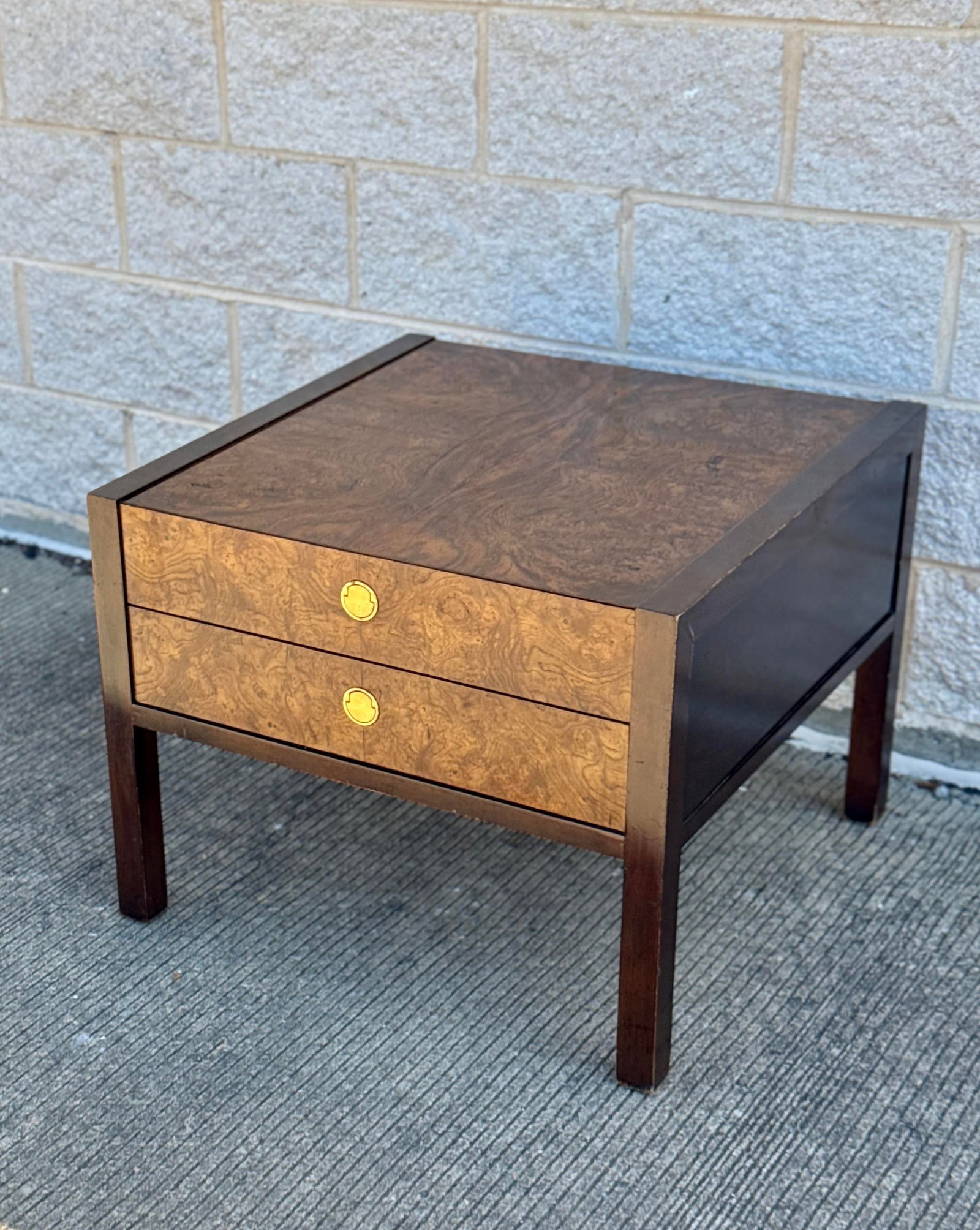 Mid-Century Burl Wood Nightstand by Century Furniture With Brass Pulls - 3