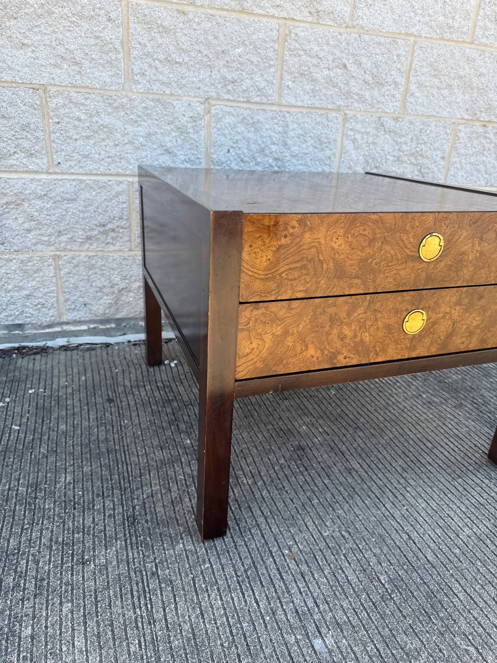 Mid-Century Burl Wood Nightstand by Century Furniture With Brass Pulls - 5