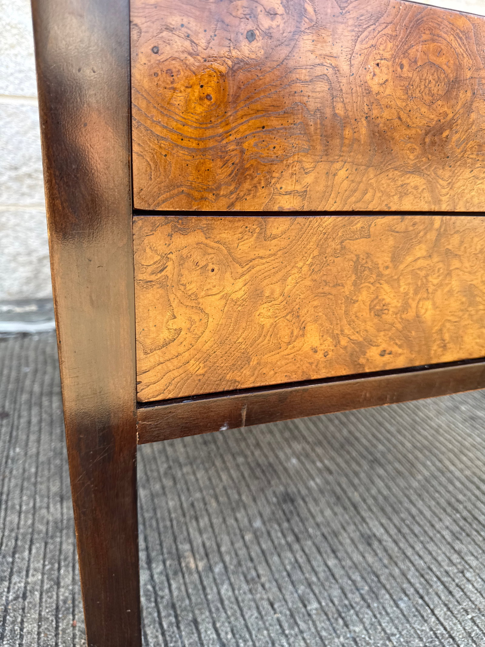 Mid-Century Burl Wood Nightstand by Century Furniture With Brass Pulls - 6