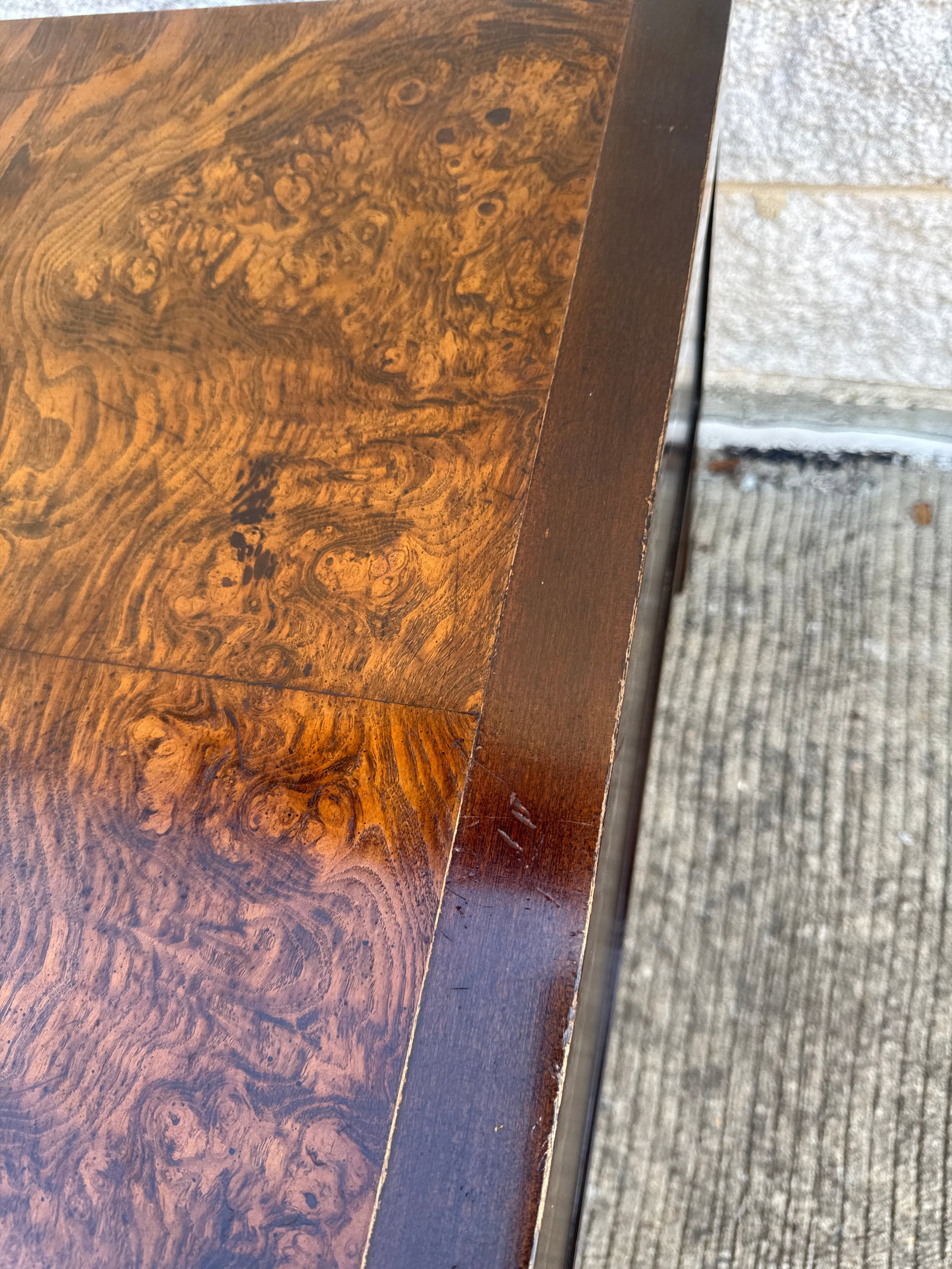 Mid-Century Burl Wood Nightstand by Century Furniture With Brass Pulls - 8
