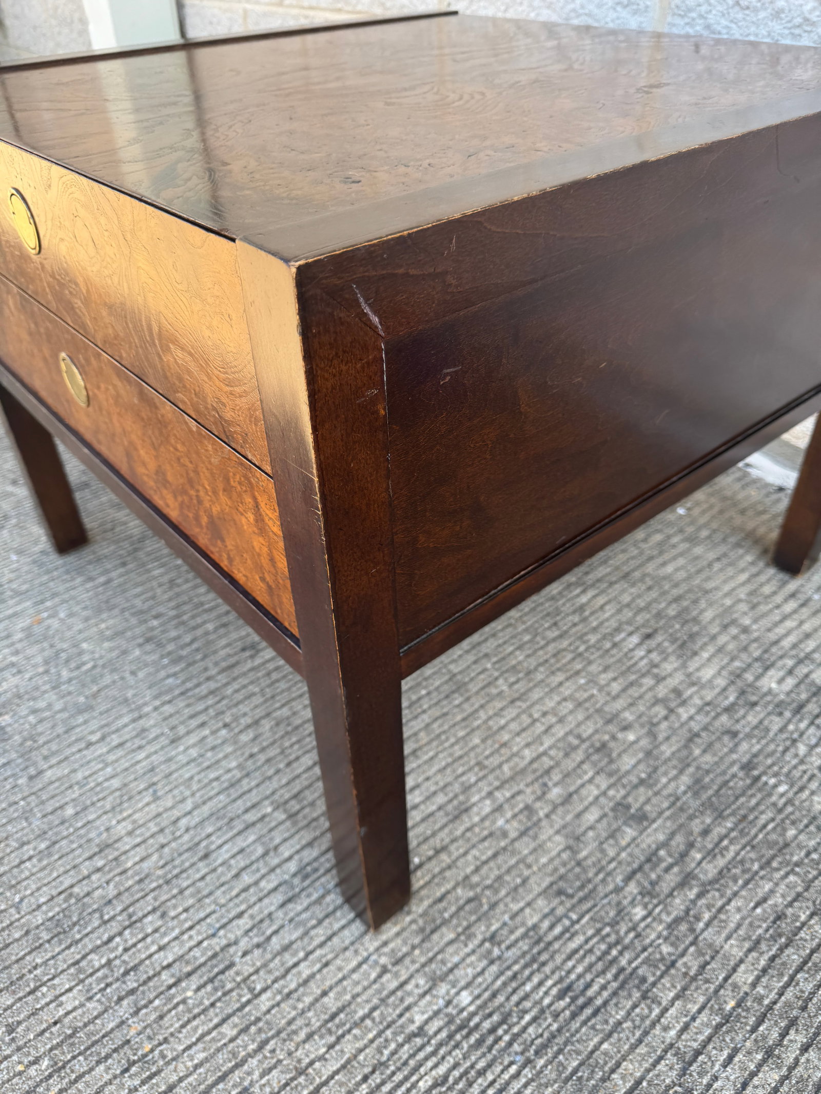 Mid-Century Burl Wood Nightstand by Century Furniture With Brass Pulls - 9