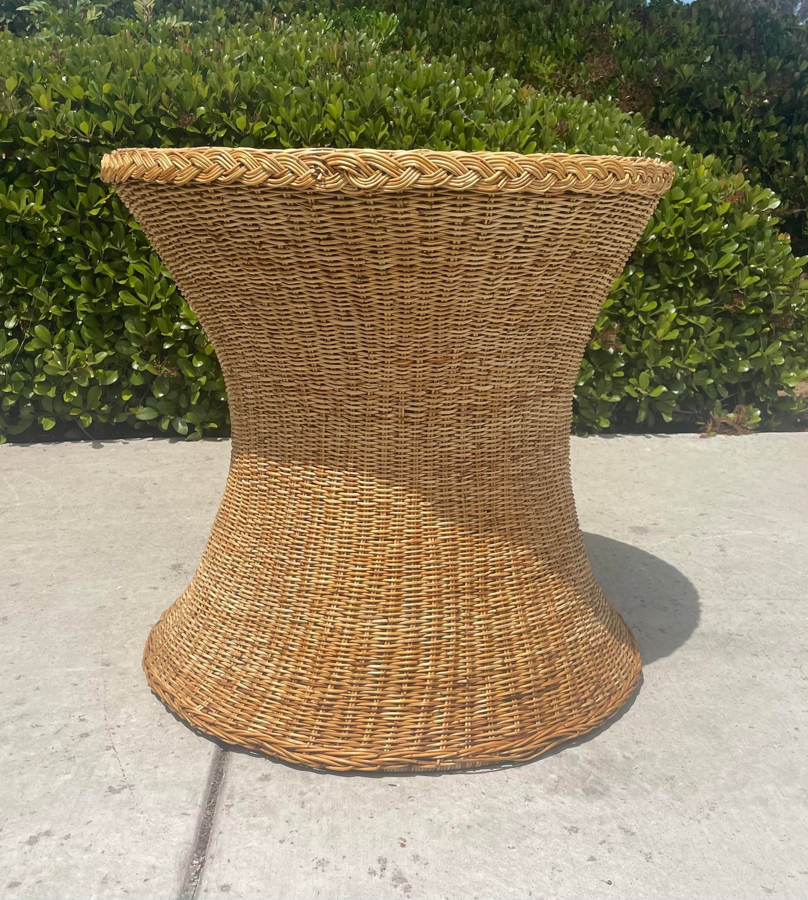 Vintage Rattan Wicker Dining Table, Coastal Style Braided Trim - 2