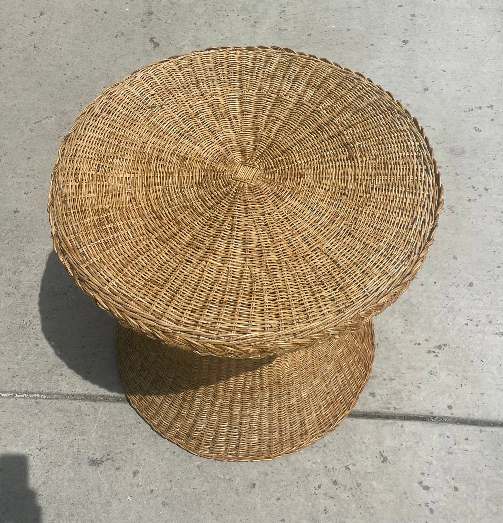 Vintage Rattan Wicker Dining Table, Coastal Style Braided Trim - 3