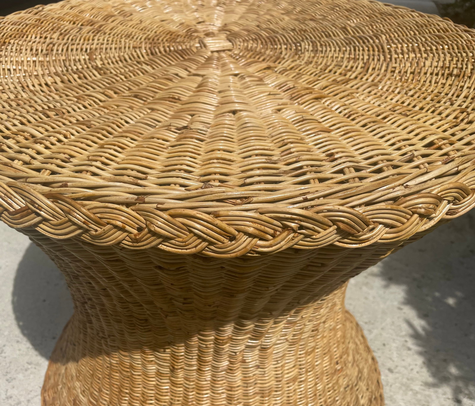 Vintage Rattan Wicker Dining Table, Coastal Style Braided Trim - 6
