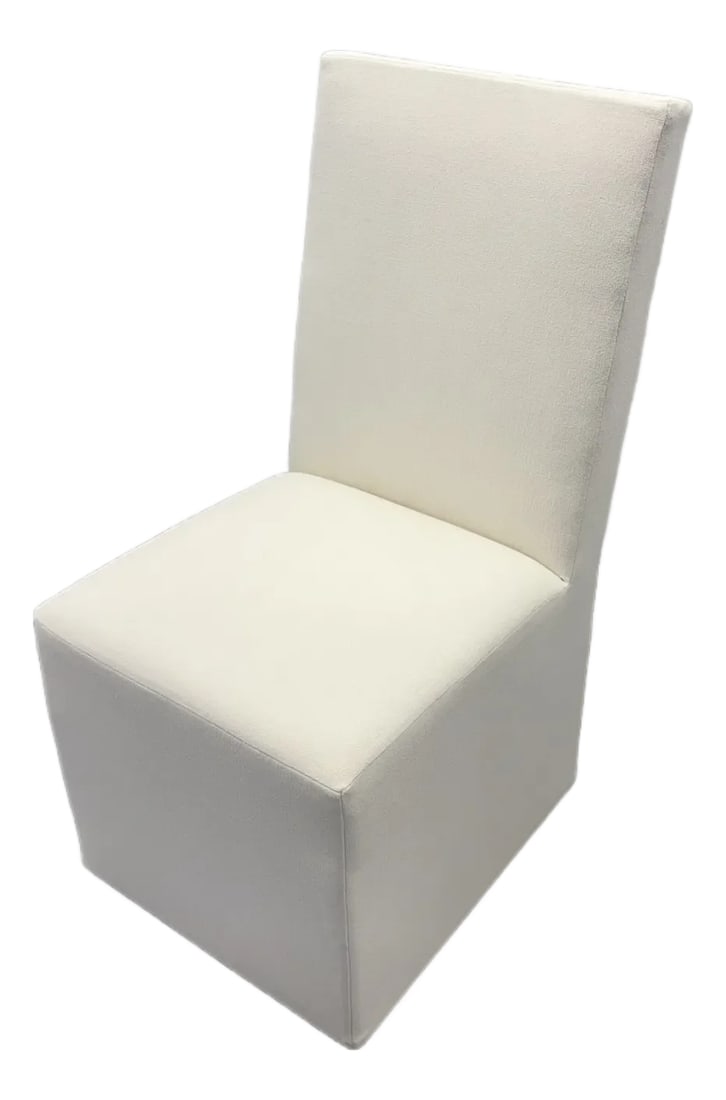 Rh Ellison High-Back Fabric Dining Side Chair Performance Linen Weave - Natural Recessed Caster Base: RH Restoration Hardware Ellison High-Back Fabric Dining Side Chair Performance Linen Weave - Natural, Recessed Caster Base Staging Condition | High-Back Design | Versatile Dining, Office, or Accent