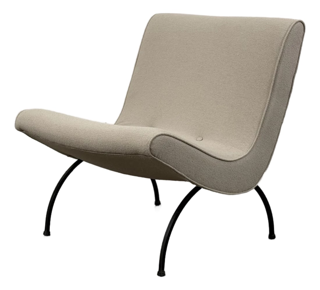 Milo Baughman Scoop Chair - Iron Base - Thayer Coggin Circa 1960s: Early Milo Baughman "Scoop" chair on wrought iron. Produced by Thayer Coggin circa late 1950s. Baughman achieved an iconic silouhette while maintaining ergonomic comfort. This example has been fully