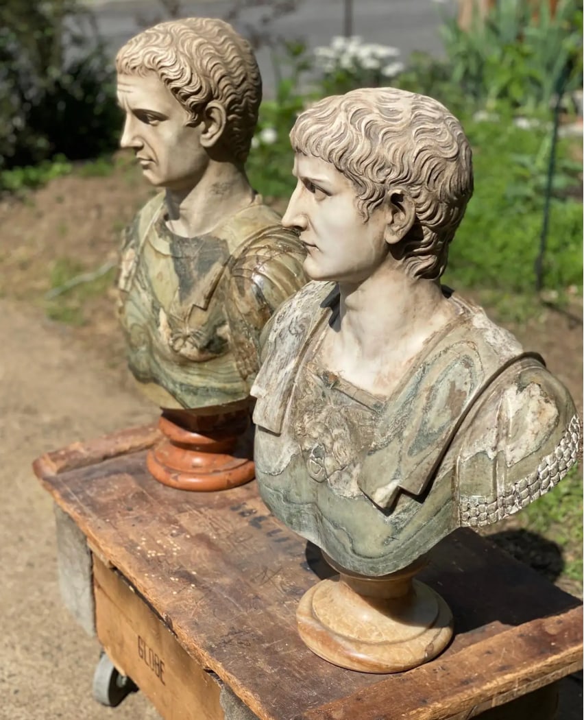19th Century Italian Neoclassical Style Specimen Marble Busts of Caesars - Set of 2 - 2
