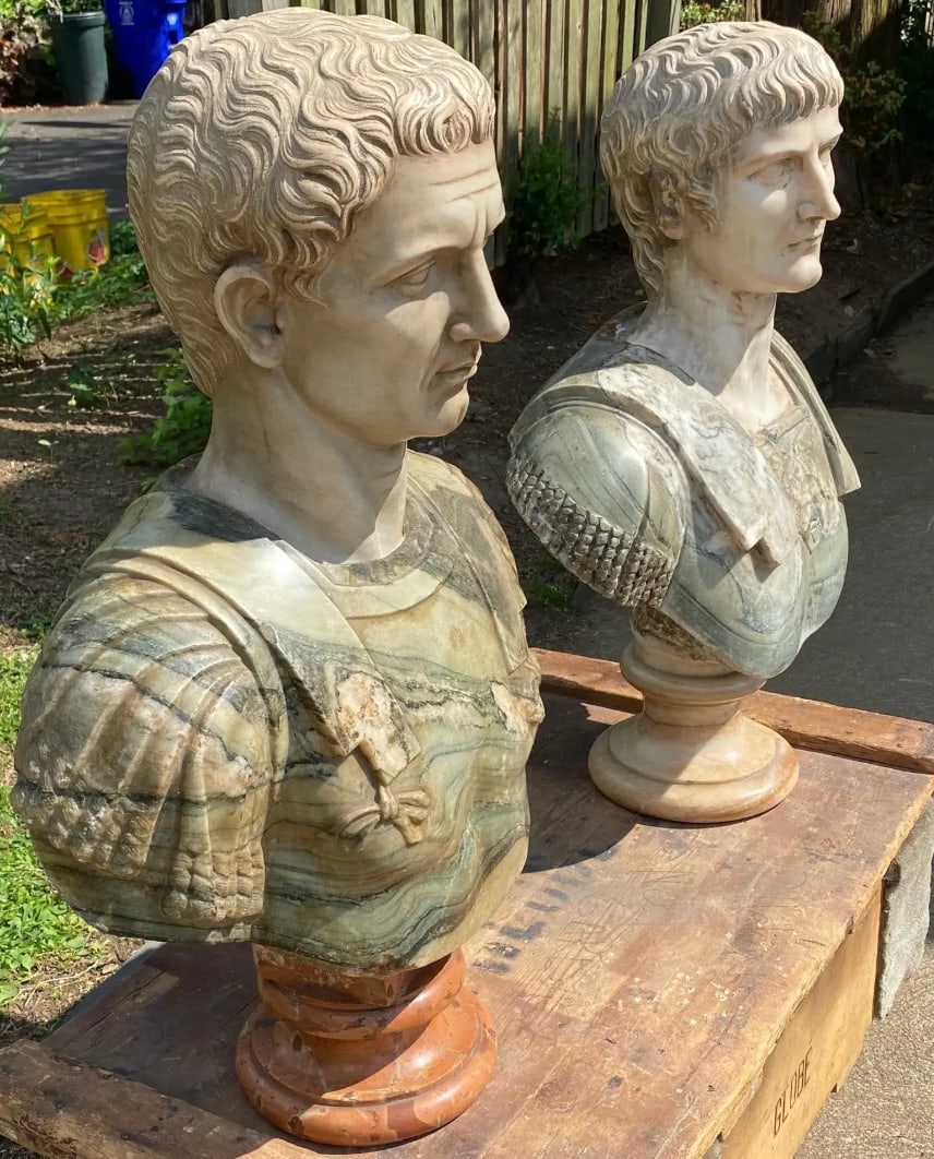 19th Century Italian Neoclassical Style Specimen Marble Busts of Caesars - Set of 2 - 3