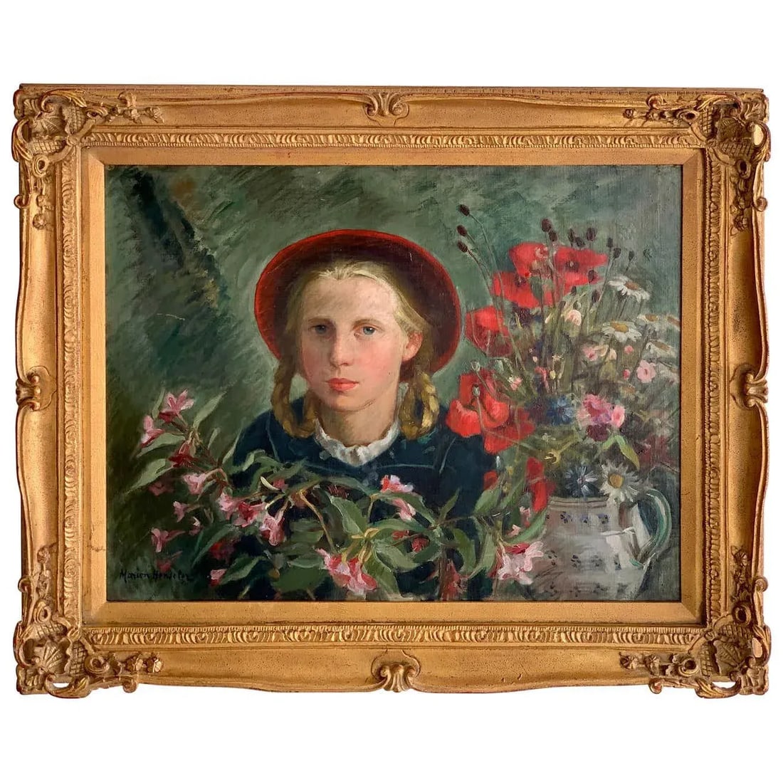 Mid 20th Century Portrait Girl Amongst Flowers, by Marion Henseler - 11