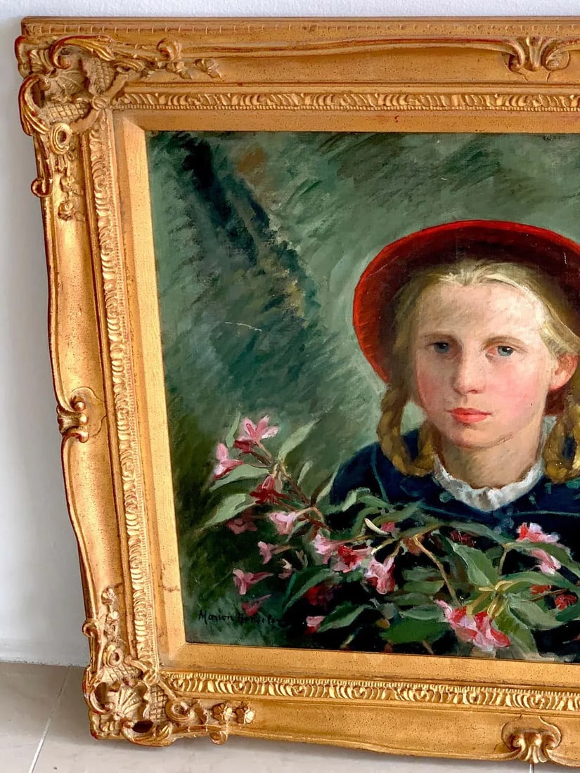 Mid 20th Century Portrait Girl Amongst Flowers, by Marion Henseler - 2