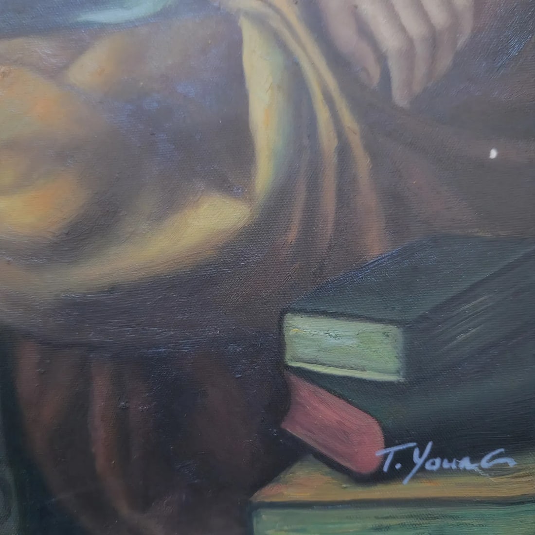 Mid-20th Century Signed T. Young - Young Girl Reading With Dog, Oil on Canvas - 3