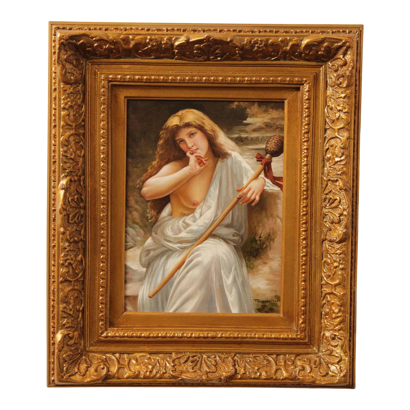 20th Century Portrait of Woman, signed 'Toro del Corro': 20th Century Nude Portrait Painting of Woman, Oil on Canvas, signed 'Toro del Corro' lower right, Custom gilt wood frame. Dimensions: 20 x 16 sight, 26.25 x 22.25 framed. Condition: Alterations: