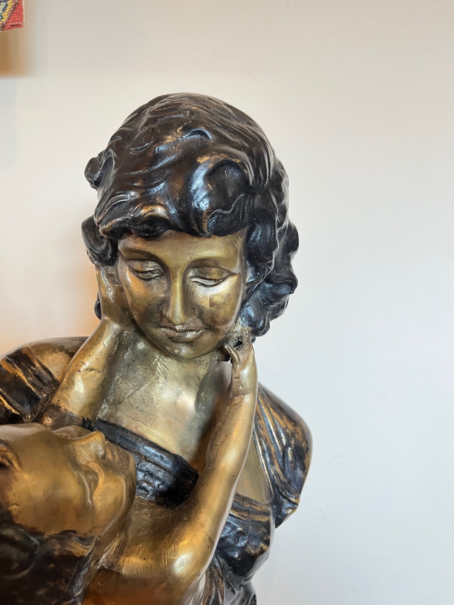 Early 20th Century Large 18" Patinated Metal Bust After Luca Madrassi - Heavy 27lb Sculpture on Gree - 10
