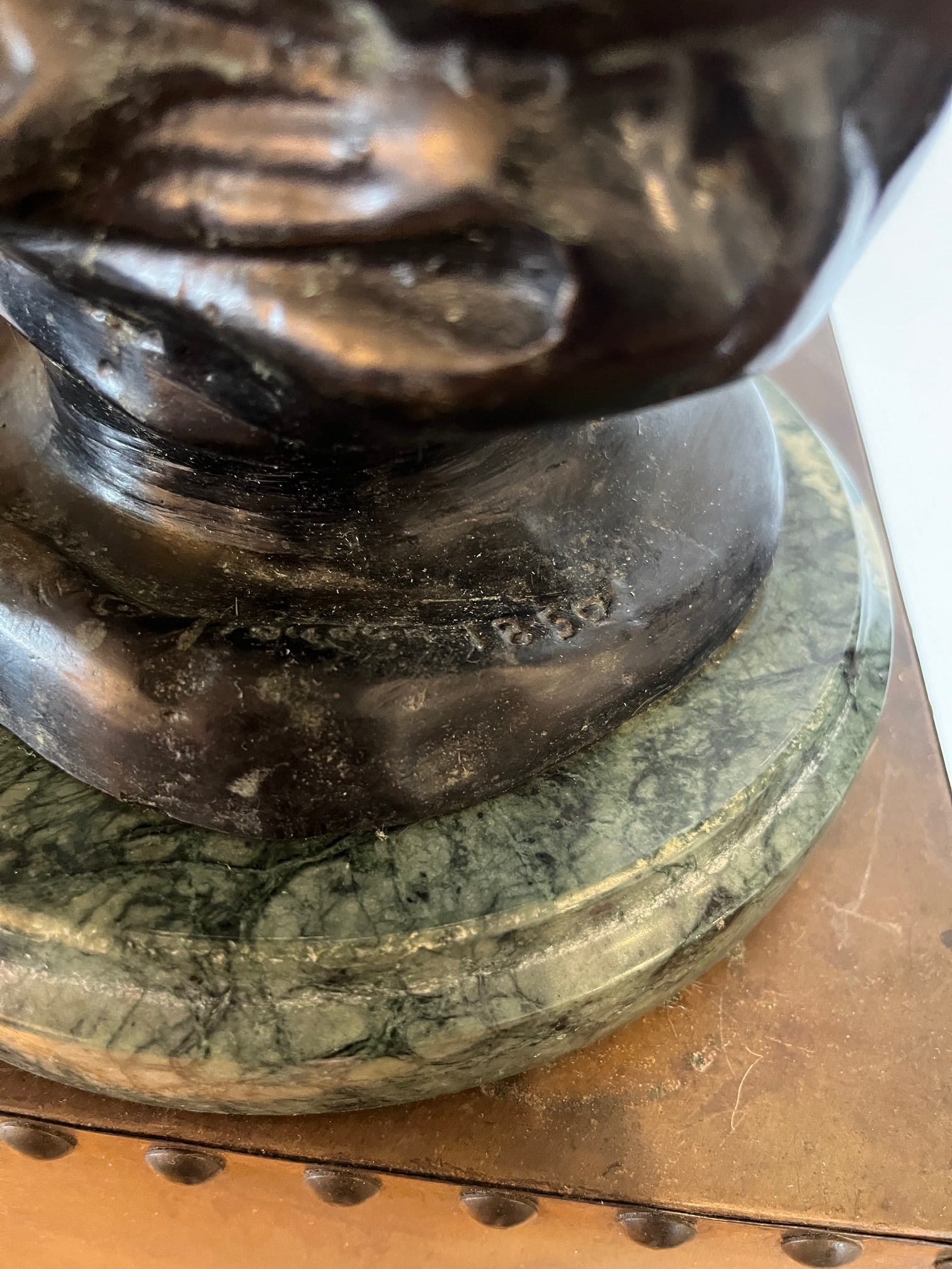 Early 20th Century Large 18" Patinated Metal Bust After Luca Madrassi - Heavy 27lb Sculpture on Gree - 12