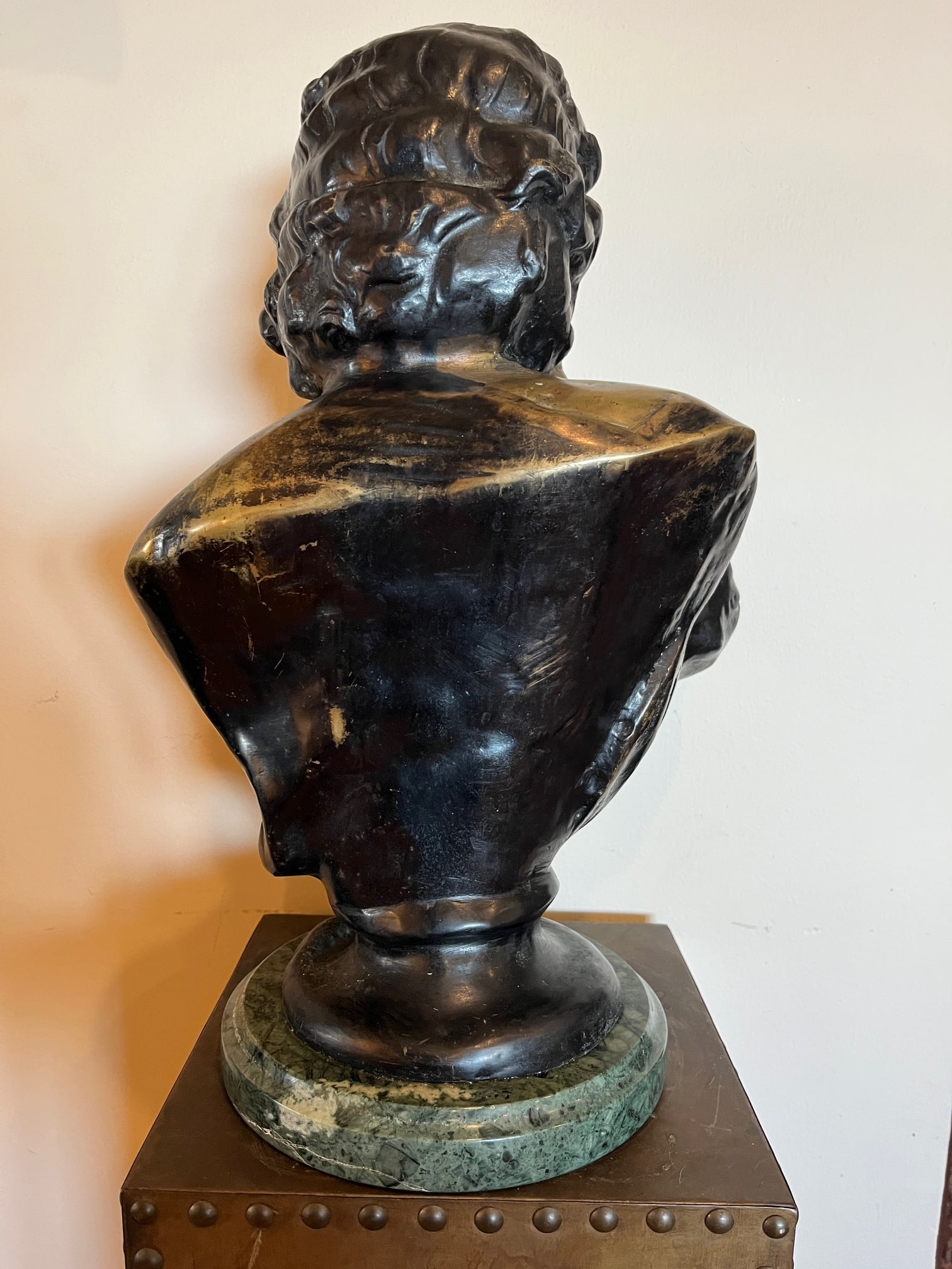 Early 20th Century Large 18" Patinated Metal Bust After Luca Madrassi - Heavy 27lb Sculpture on Gree - 13