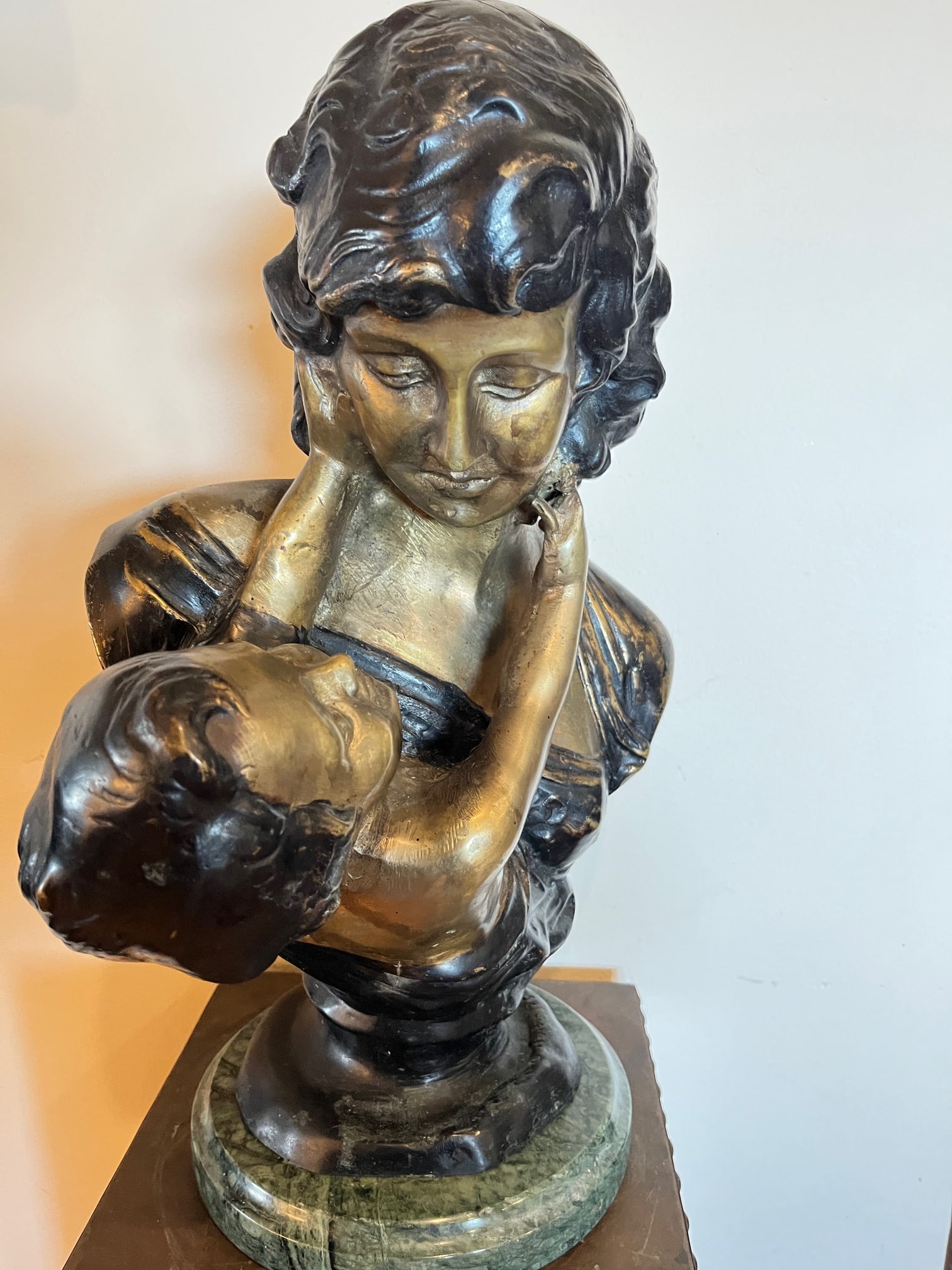 Early 20th Century Large 18" Patinated Metal Bust After Luca Madrassi - Heavy 27lb Sculpture on Gree - 2