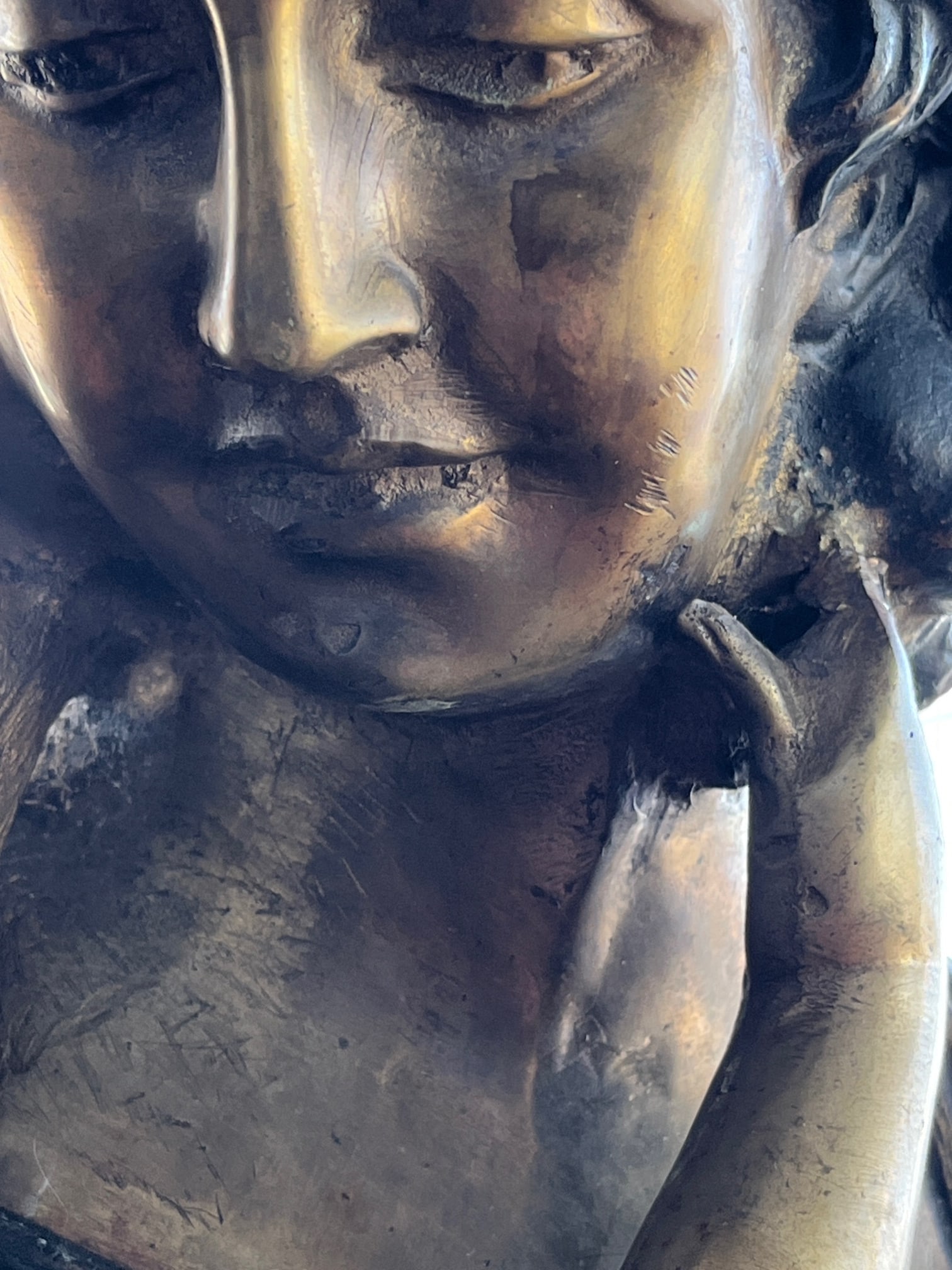 Early 20th Century Large 18" Patinated Metal Bust After Luca Madrassi - Heavy 27lb Sculpture on Gree - 3