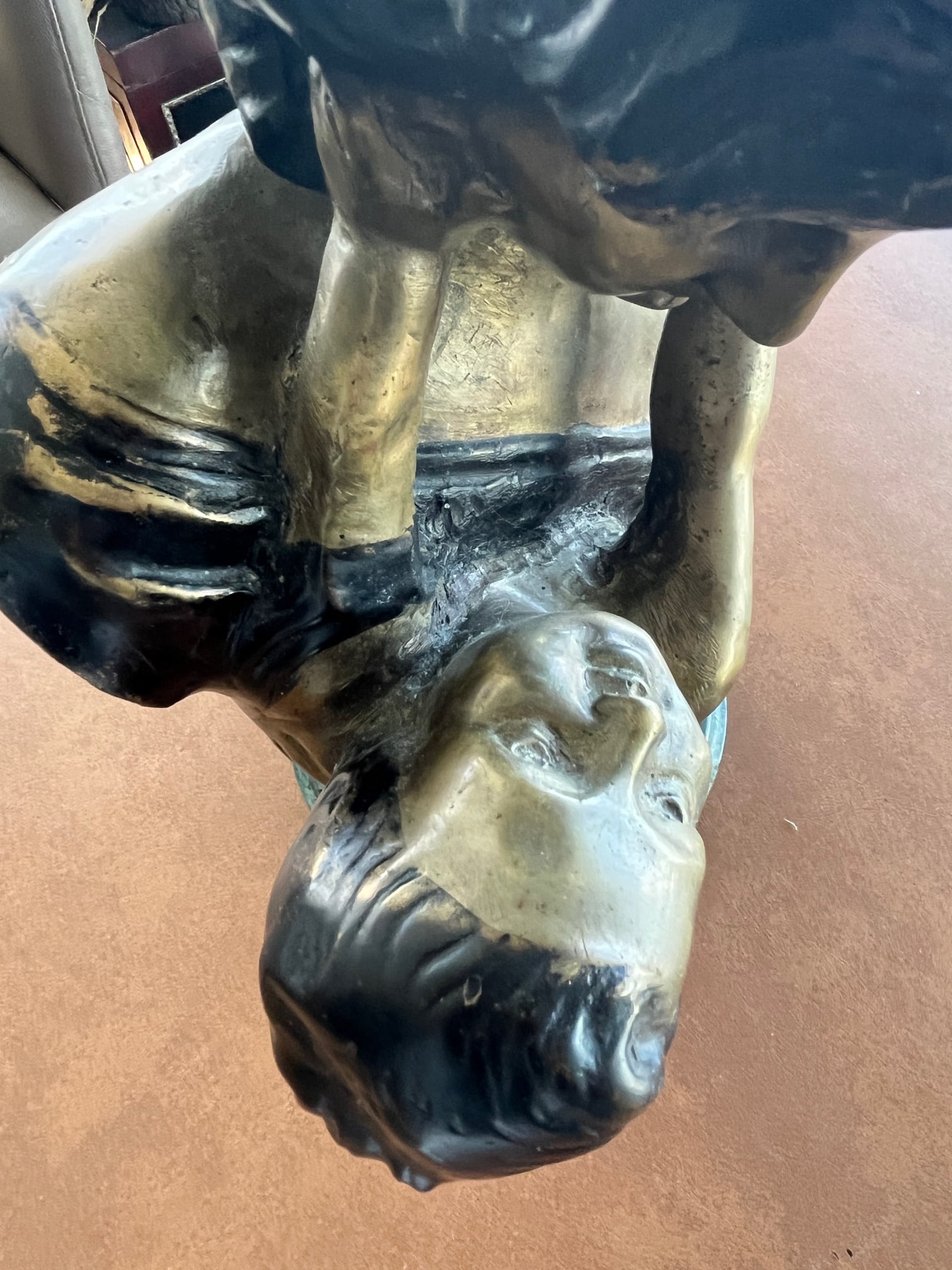 Early 20th Century Large 18" Patinated Metal Bust After Luca Madrassi - Heavy 27lb Sculpture on Gree - 4