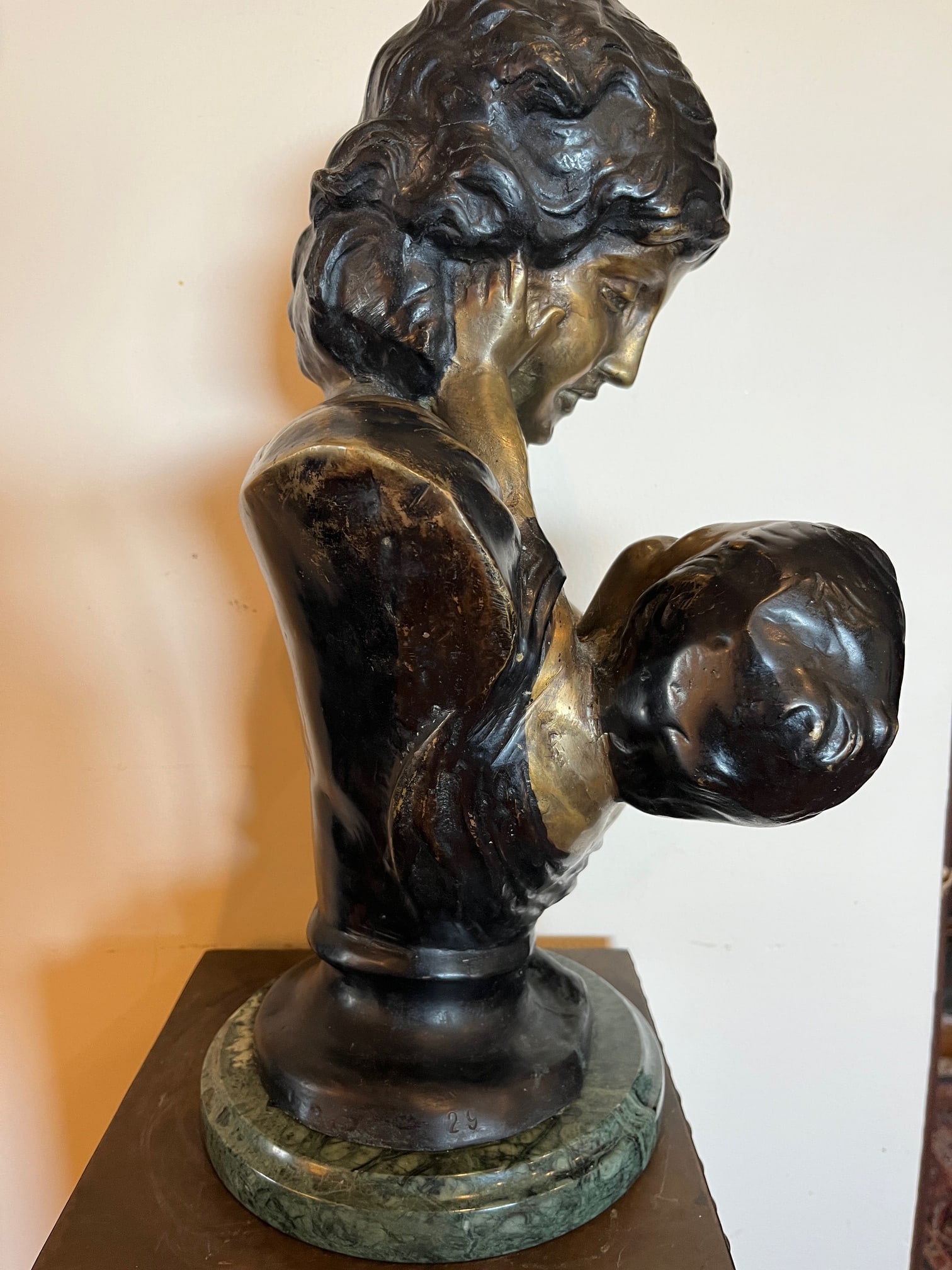 Early 20th Century Large 18" Patinated Metal Bust After Luca Madrassi - Heavy 27lb Sculpture on Gree - 9