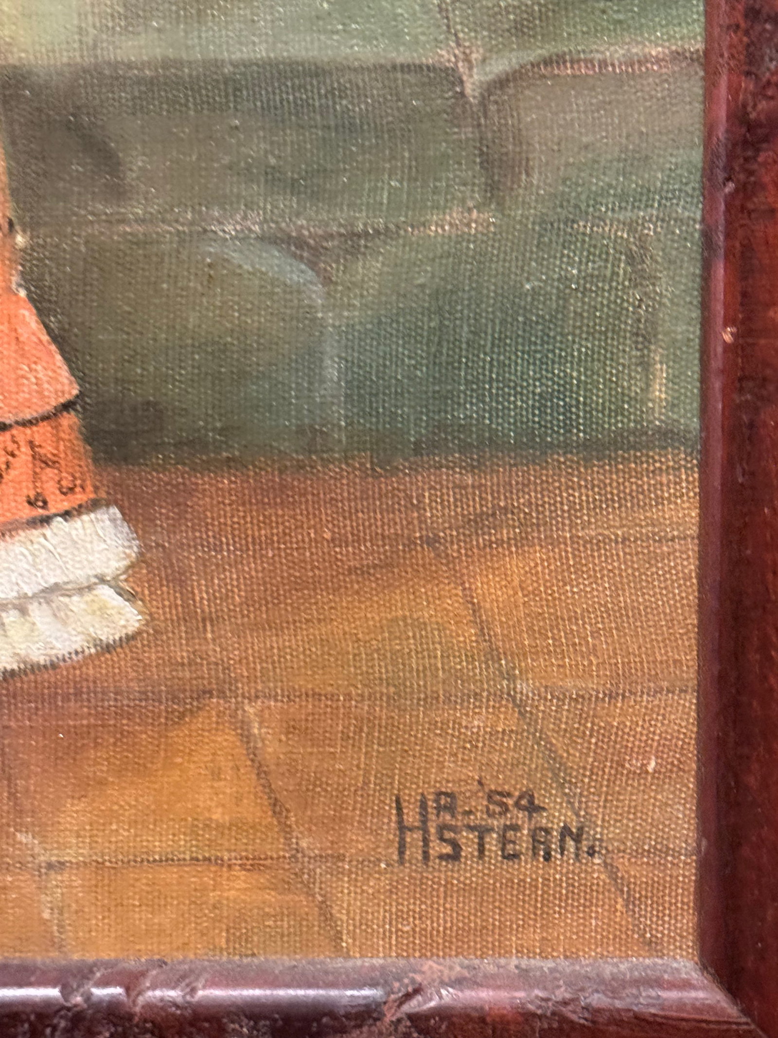 Vintage Mid 20th Century Mexican School Portrait Painting- Girl With Rooster- Signed H.R.Stern - 10