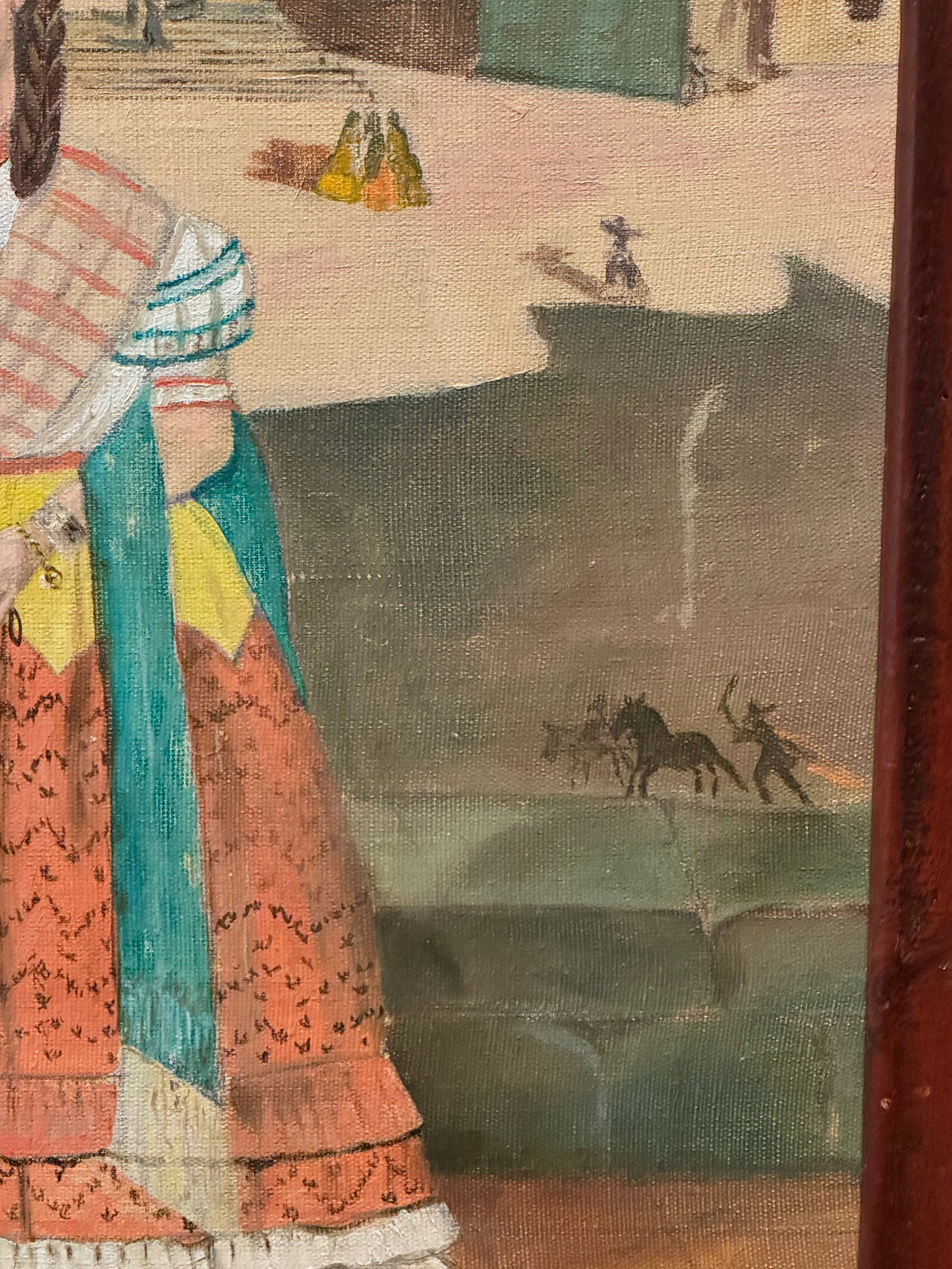 Vintage Mid 20th Century Mexican School Portrait Painting- Girl With Rooster- Signed H.R.Stern - 5