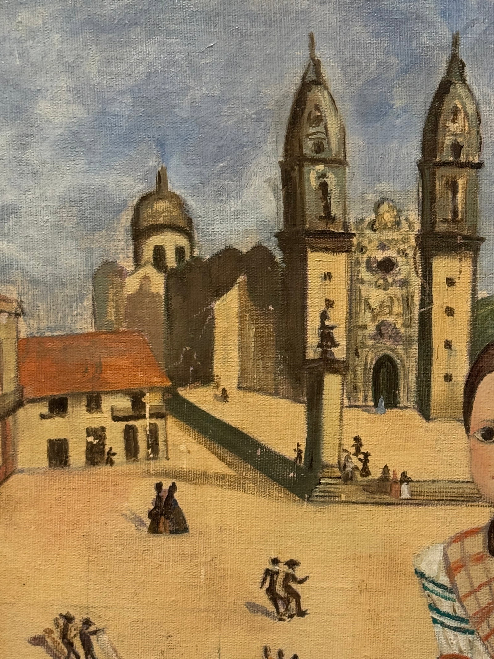 Vintage Mid 20th Century Mexican School Portrait Painting- Girl With Rooster- Signed H.R.Stern - 8