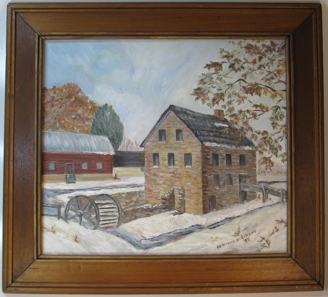 1980s Oil Painting Stone Mill Penypack Creek Homesburg Phila. Pa. Dorothy Strand, Framed - 14