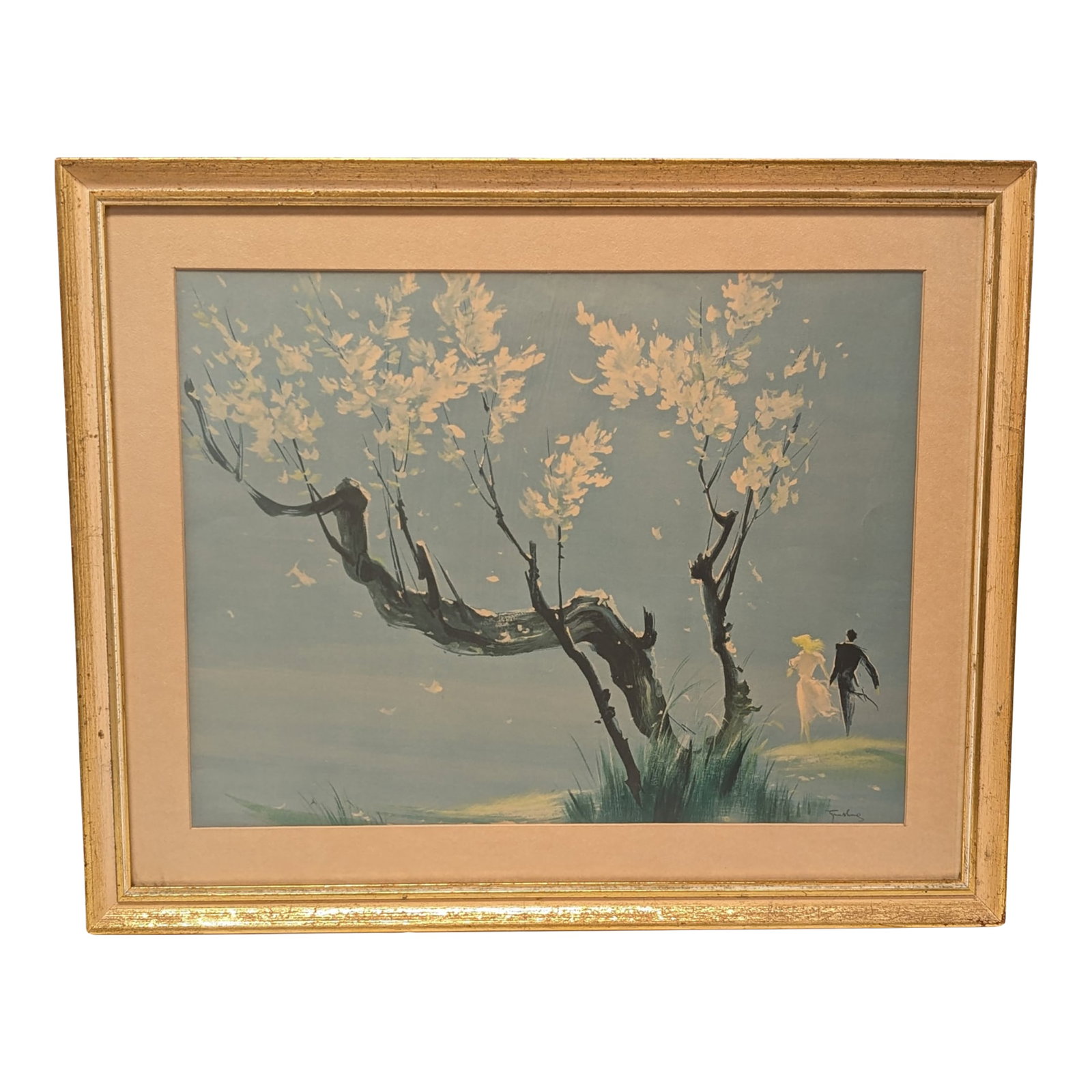 1950s "Spring Eternal No. 5" Lithograph by Tyrus Wong: 1950s "Spring Eternal No. 5" Lithograph by Tyrus Wong. Dated 1956. International Art Publishing. Old Aaron Brothers frame! Condition: Alterations: Original Condition Unaltered Imperfections: Some Impe