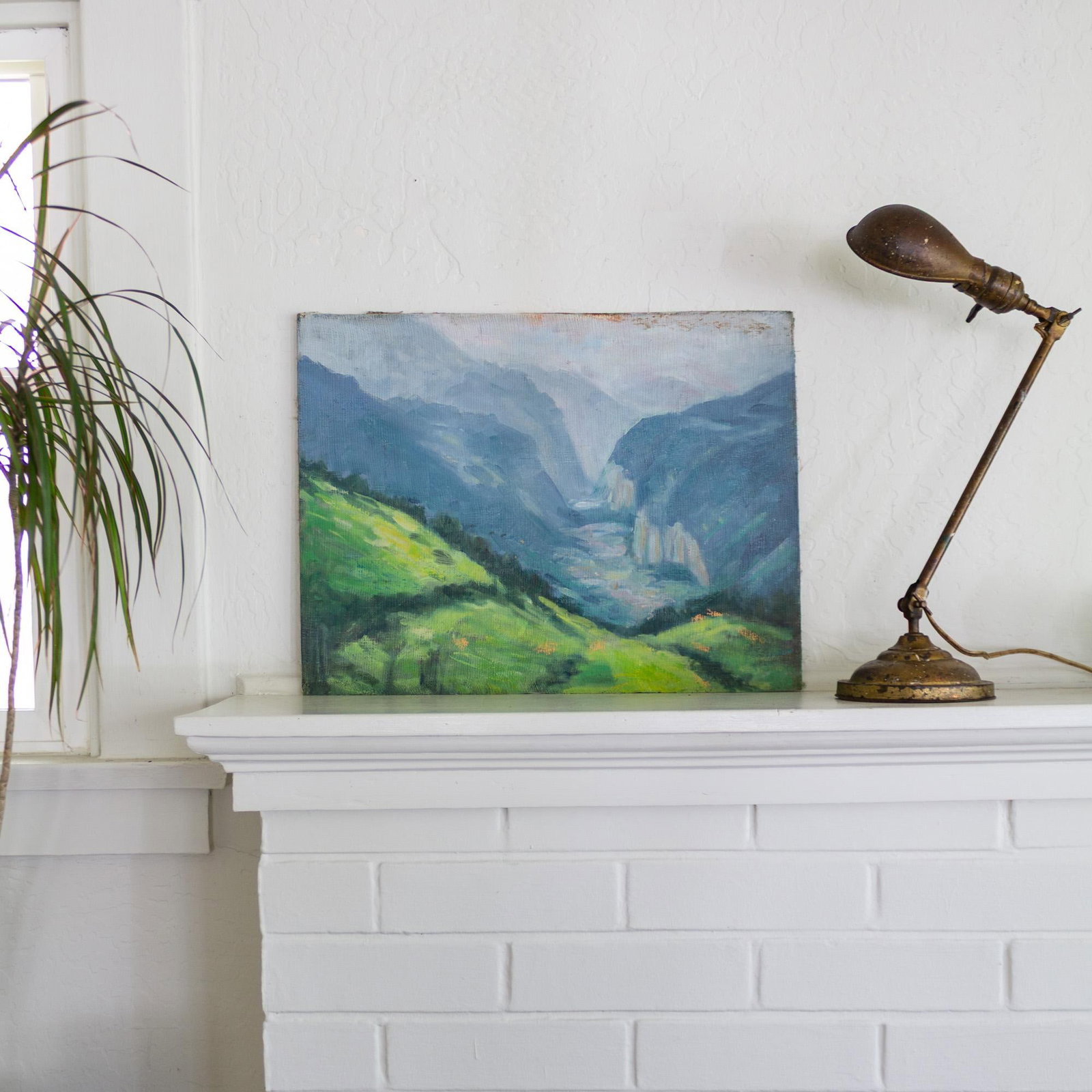 Unsigned Hills and Mountains Landscape Painting on Cheesecloth and Masonite - 2