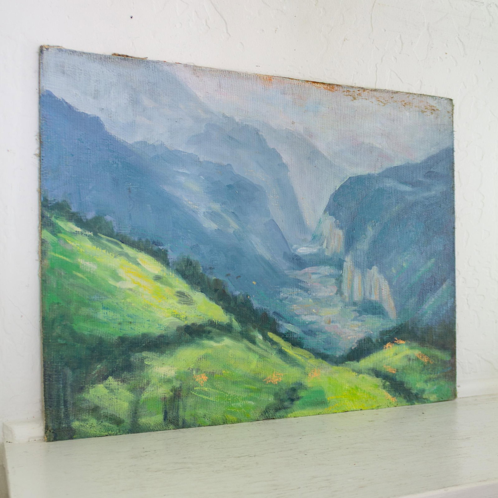 Unsigned Hills and Mountains Landscape Painting on Cheesecloth and Masonite - 3