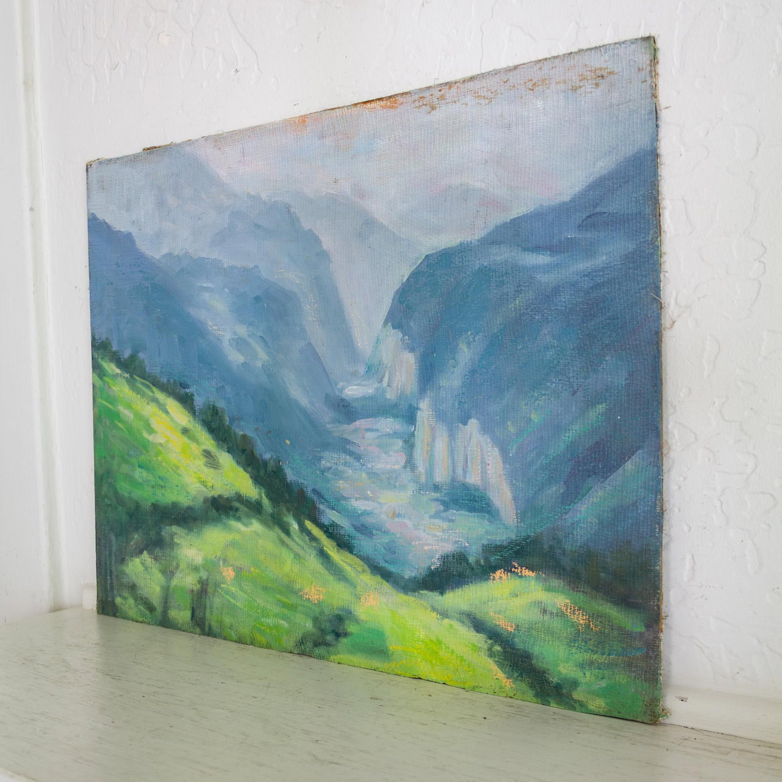 Unsigned Hills and Mountains Landscape Painting on Cheesecloth and Masonite - 4