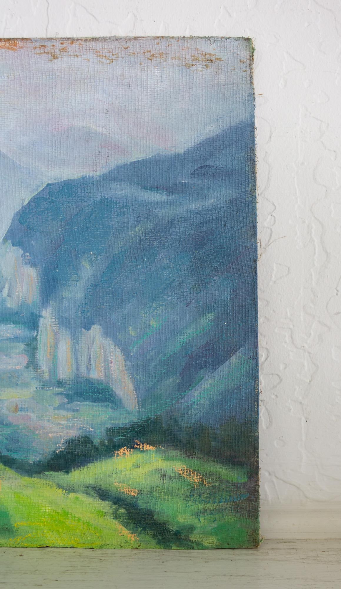 Unsigned Hills and Mountains Landscape Painting on Cheesecloth and Masonite - 8