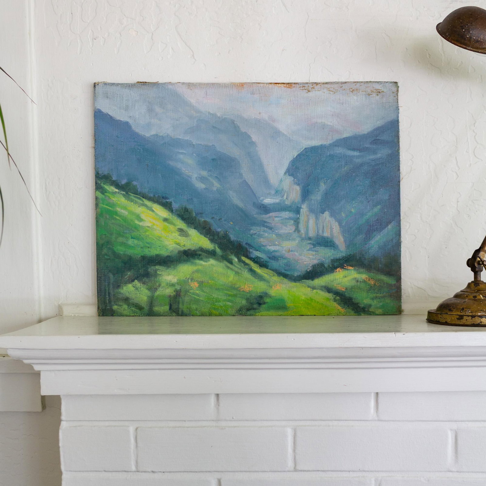Unsigned Hills and Mountains Landscape Painting on Cheesecloth and Masonite - 9