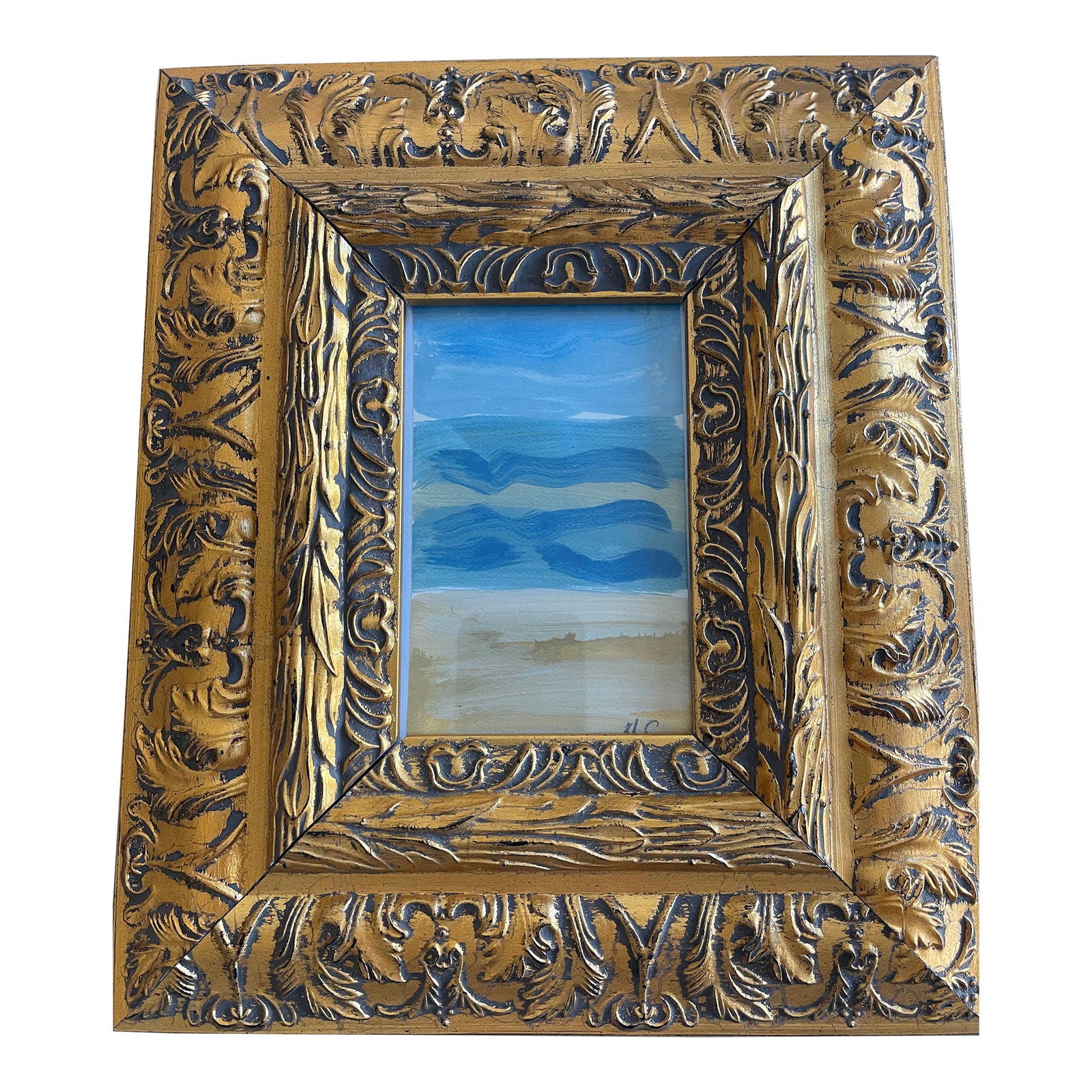 Original Art Painting Abstract Seascape in Golden Relief Frame (1 of 4)