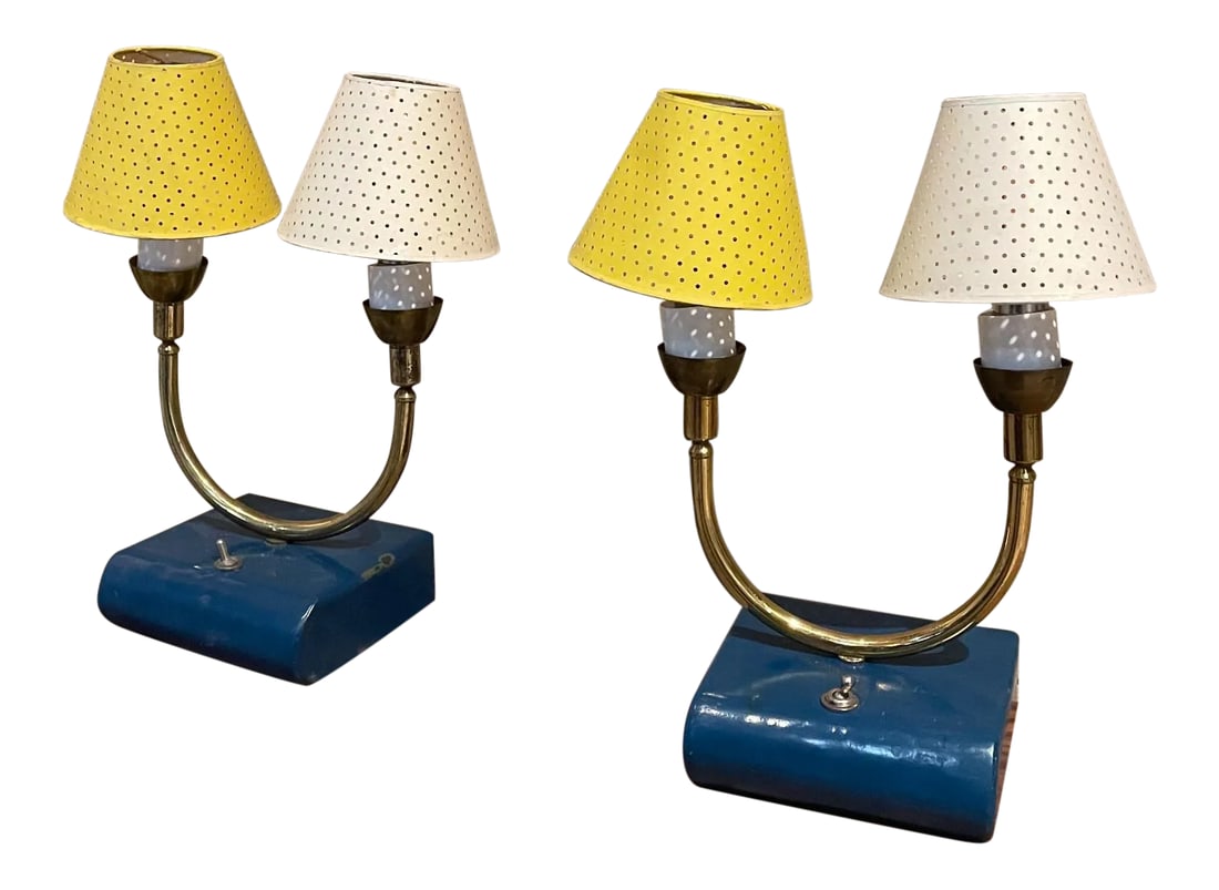 1950s French Table Lamps Blue White & Yellow France (1 of 10)