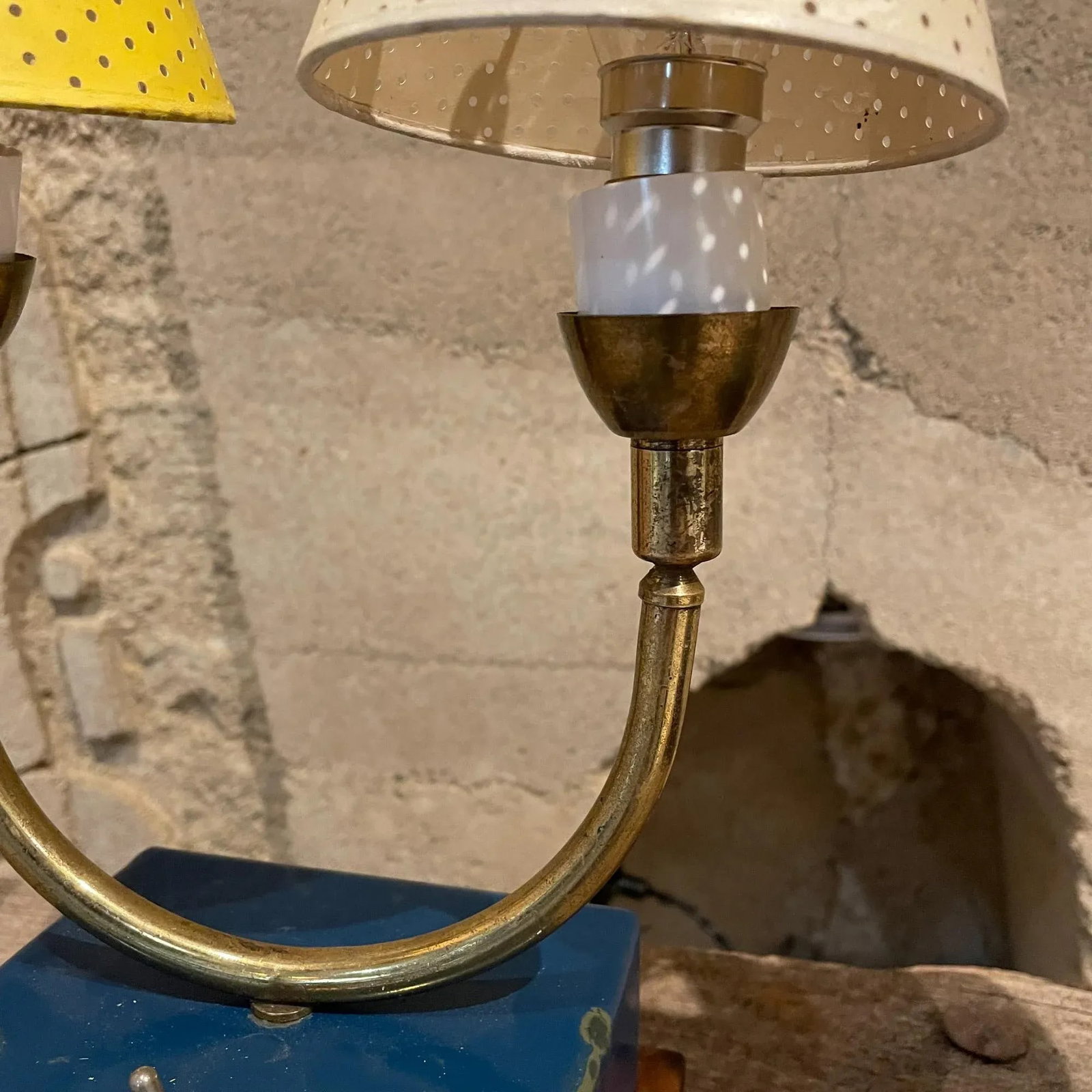 1950s French Table Lamps Blue White & Yellow France - 2