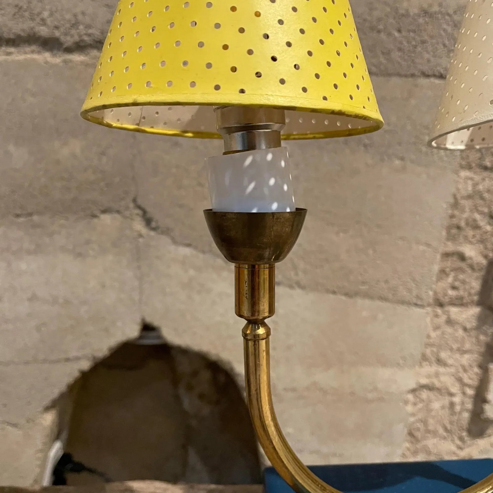 1950s French Table Lamps Blue White & Yellow France - 5
