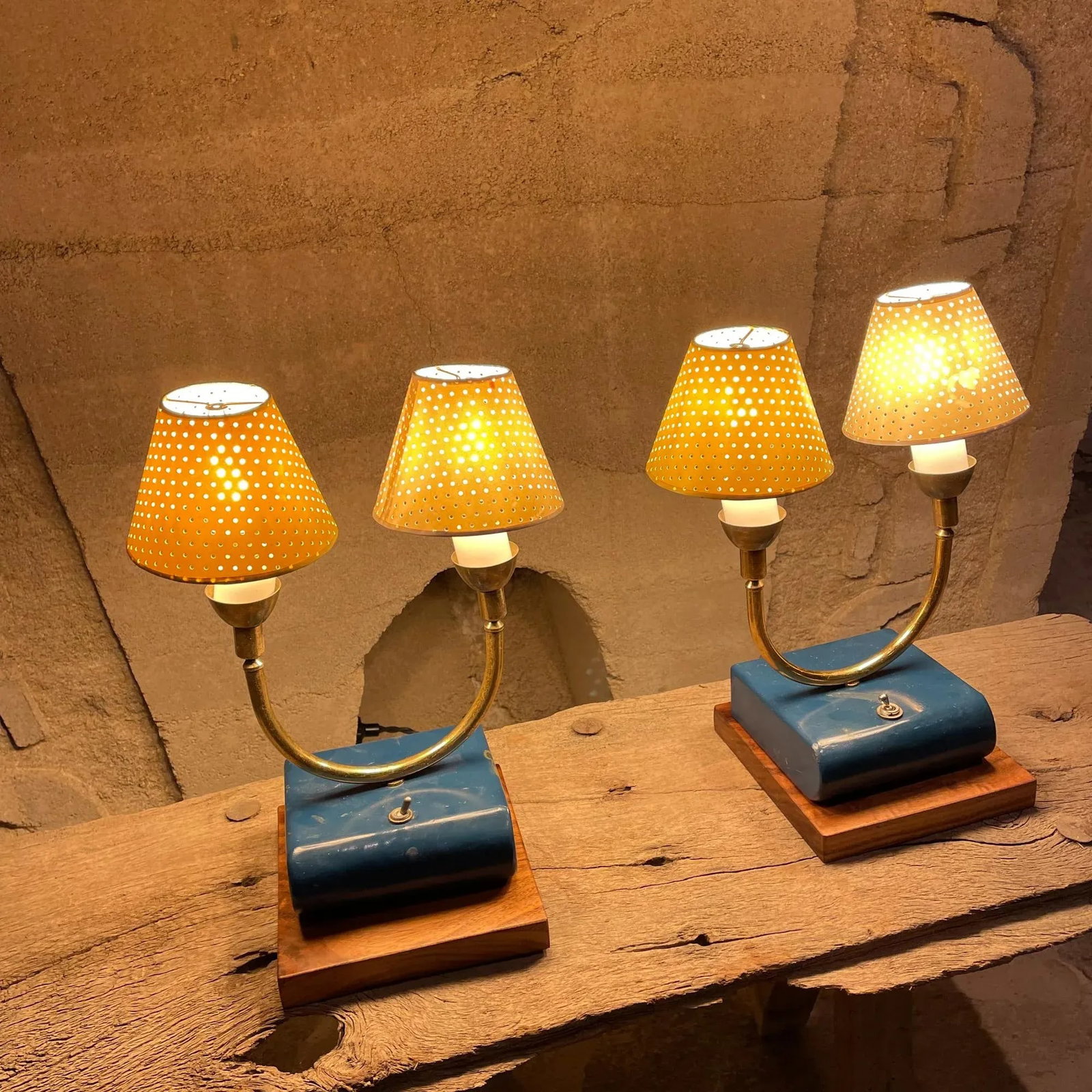 1950s French Table Lamps Blue White & Yellow France - 7