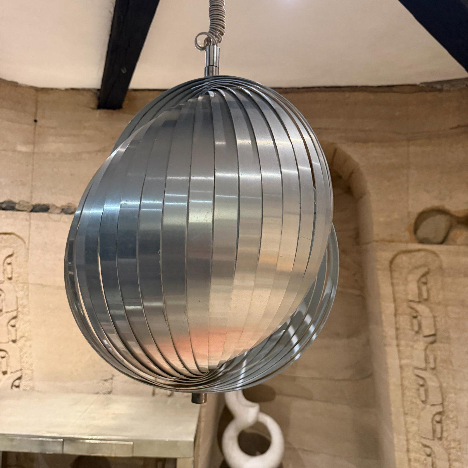 1970s Moon Pendant Lamp by Henri Mathieu in Brushed Aluminum - 13