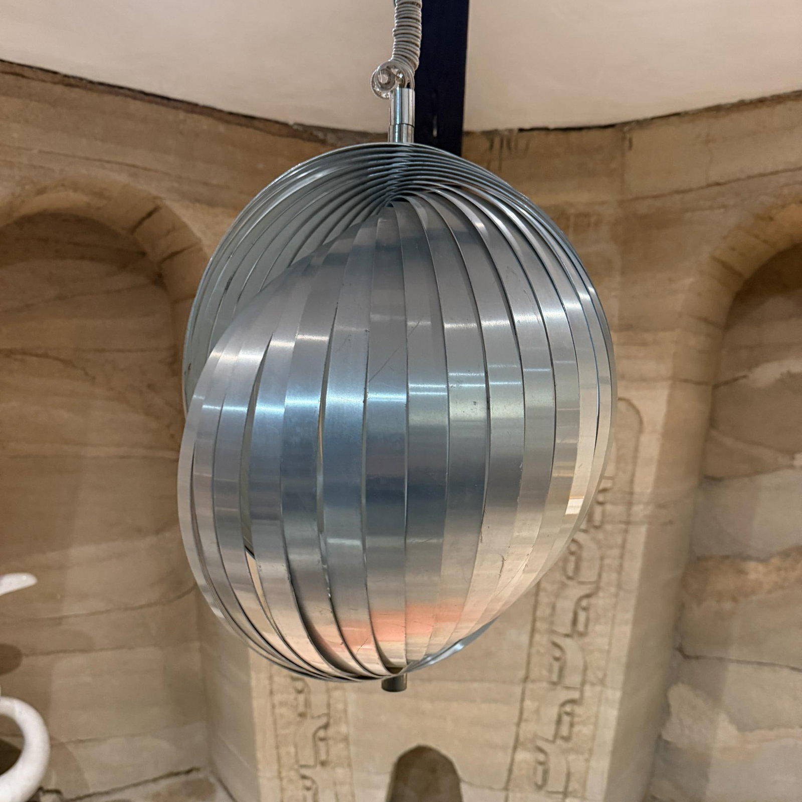 1970s Moon Pendant Lamp by Henri Mathieu in Brushed Aluminum - 14
